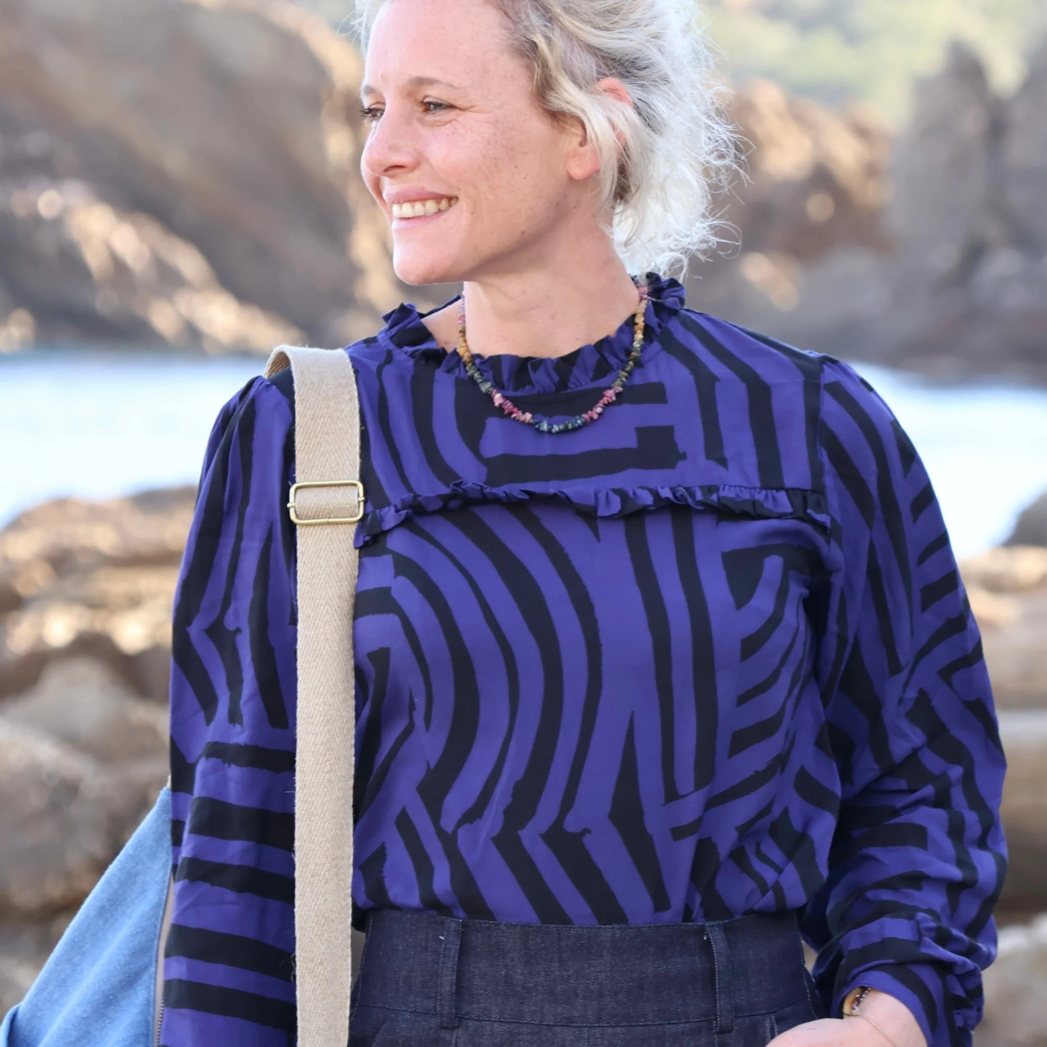 Blouse Léa - viscose géométrique indigo - Image 7