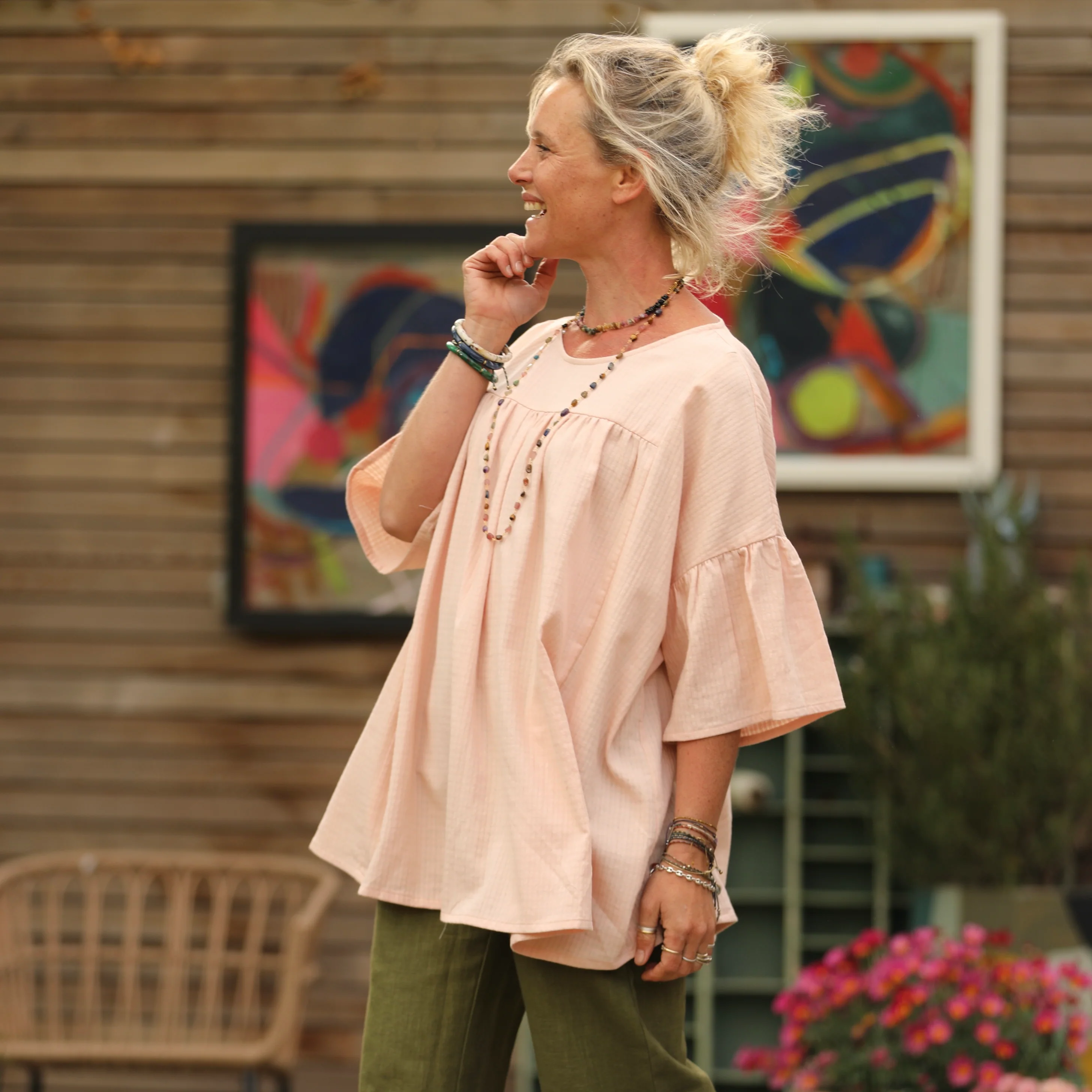Blouse Léopoldine - armuré de coton rose poudré