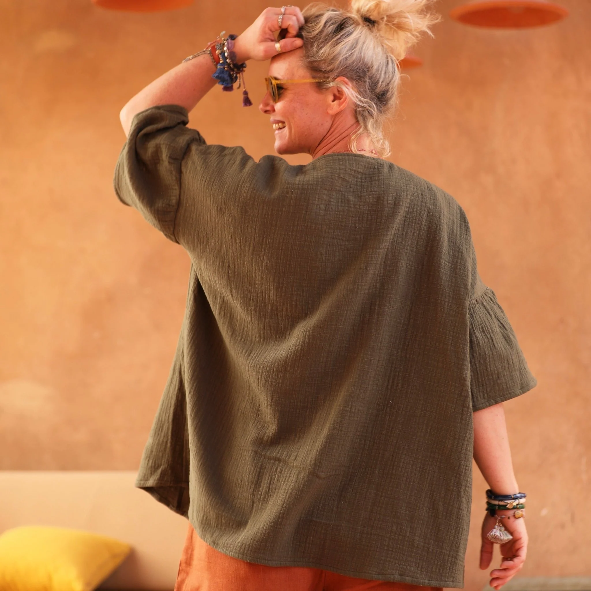 Blouse Léopoldine - armuré/gaze de coton kaki - Image 4