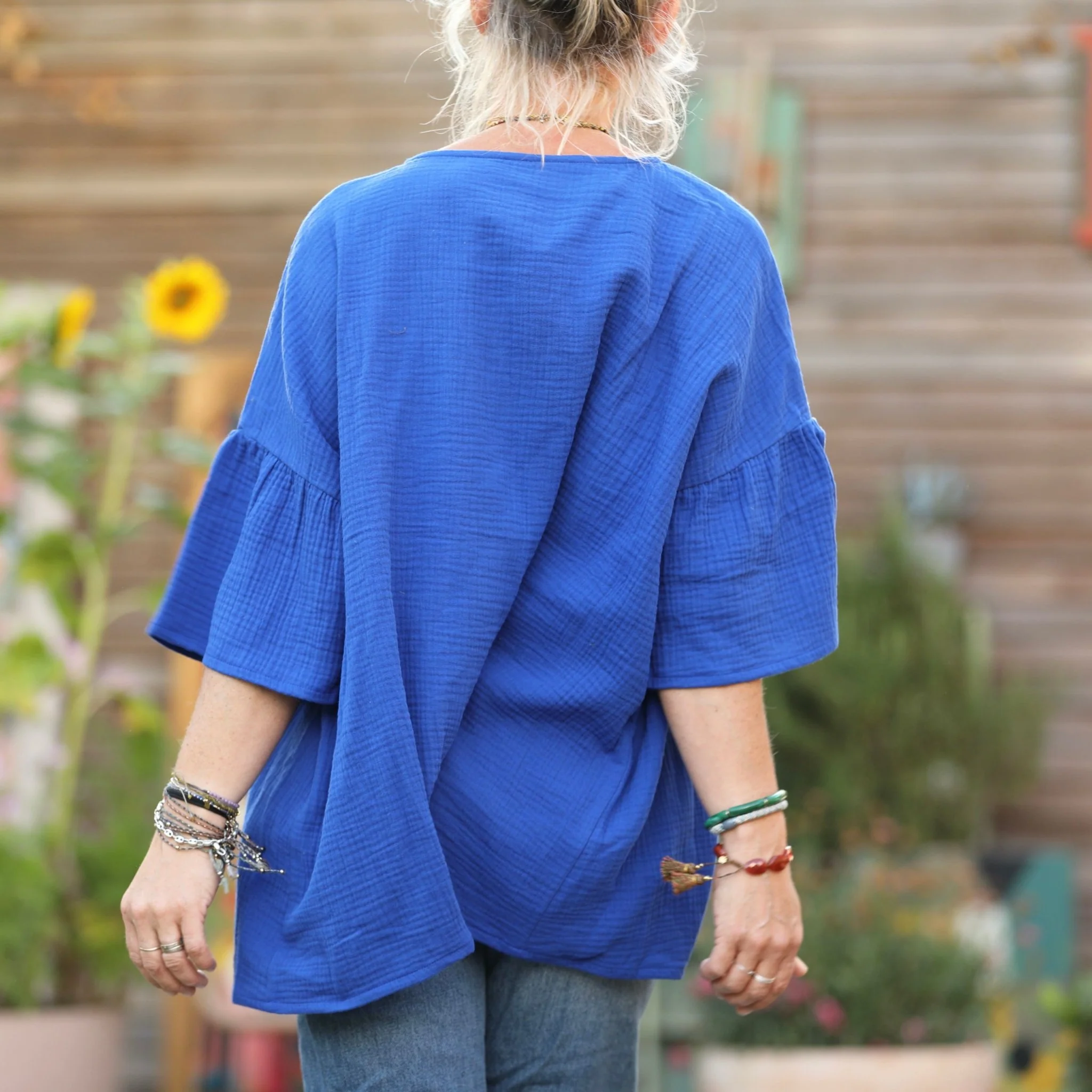 Blouse Léopoldine - double gaze de coton bleu majorelle - Image 3