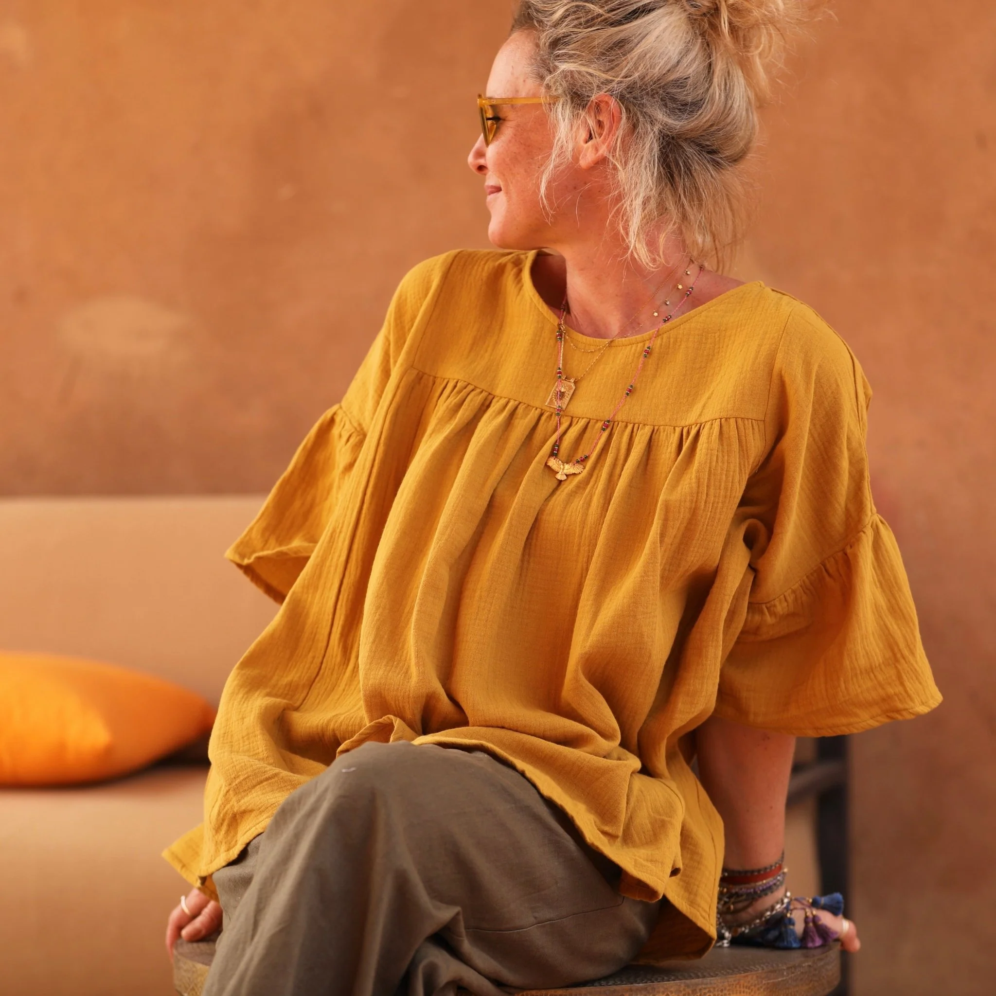 Blouse Léopoldine - double gaze de coton ocre - Image 3