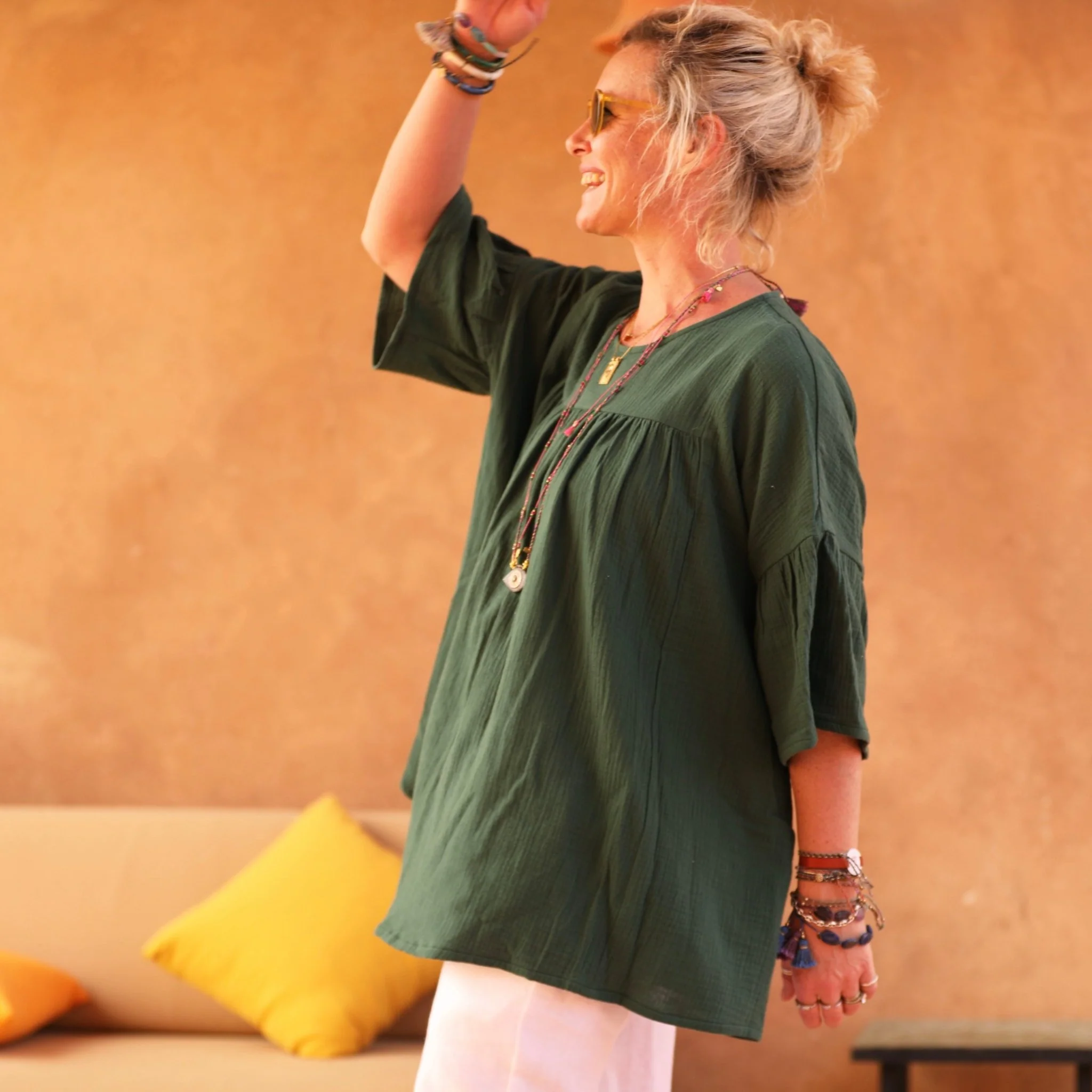 Blouse Léopoldine - double gaze de coton vert printemps - Image 3