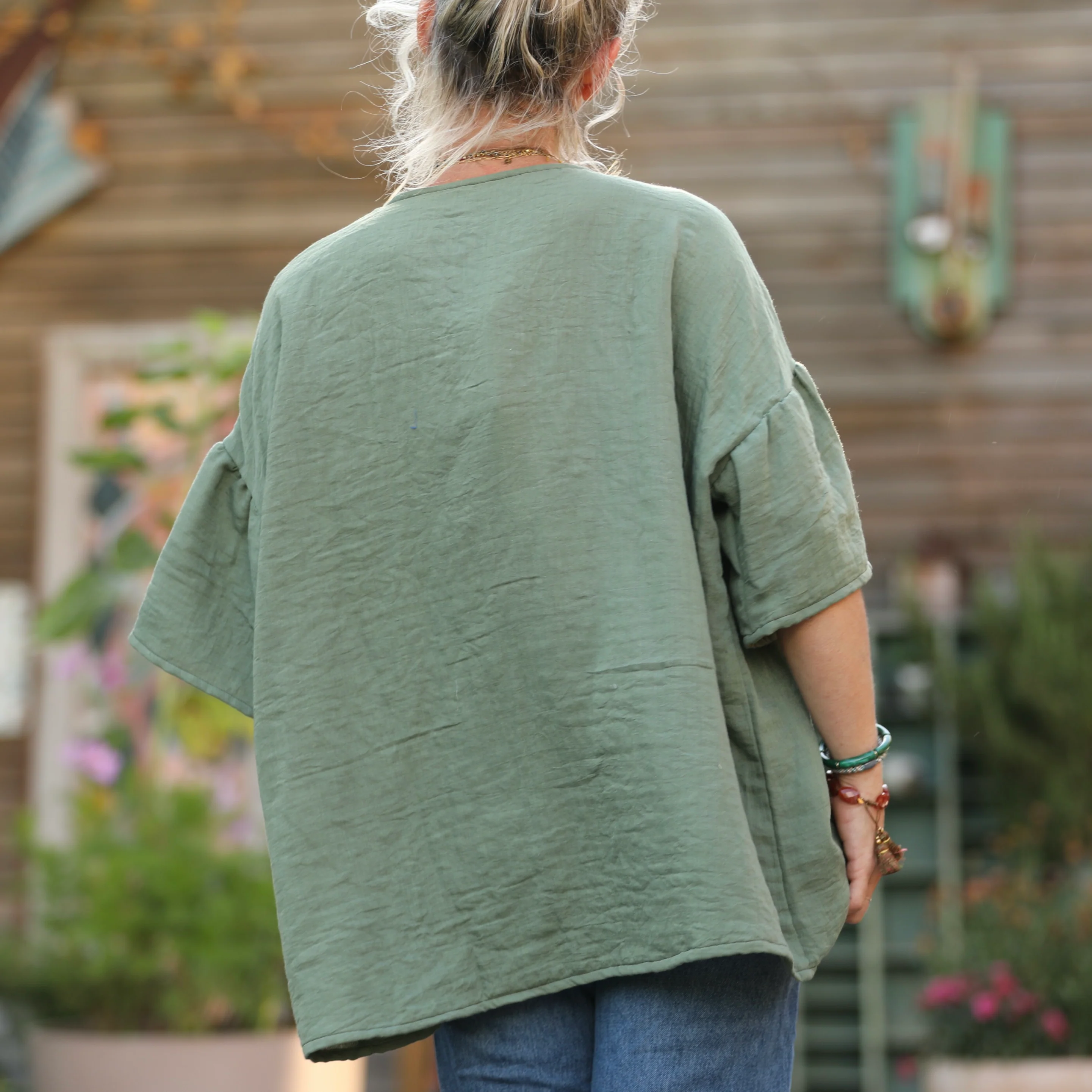 Blouse Léopoldine - gaze légère à double structure vert lichen - Image 4