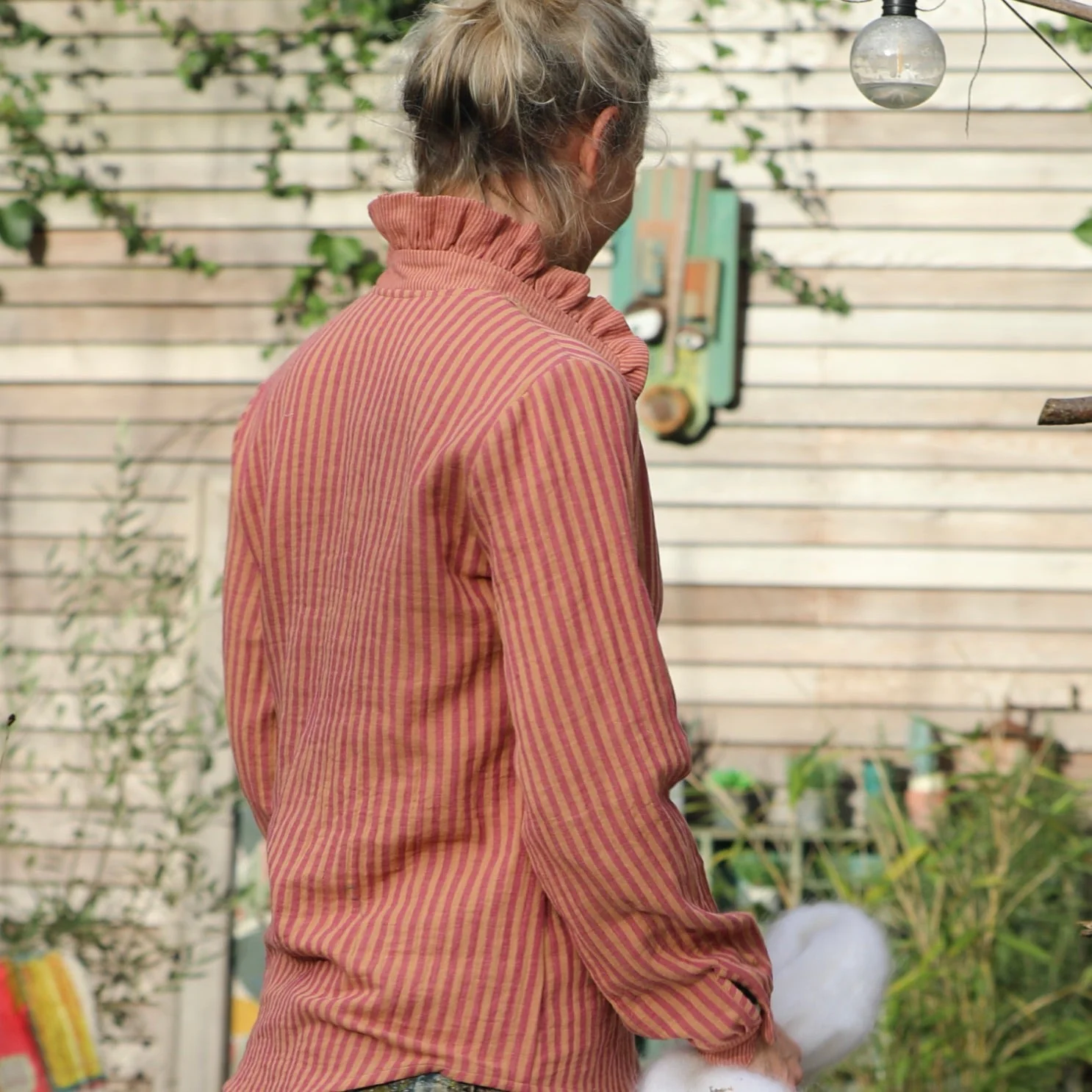 Blouse Marthe - double gaze de coton rayée rose/orange - Image 3