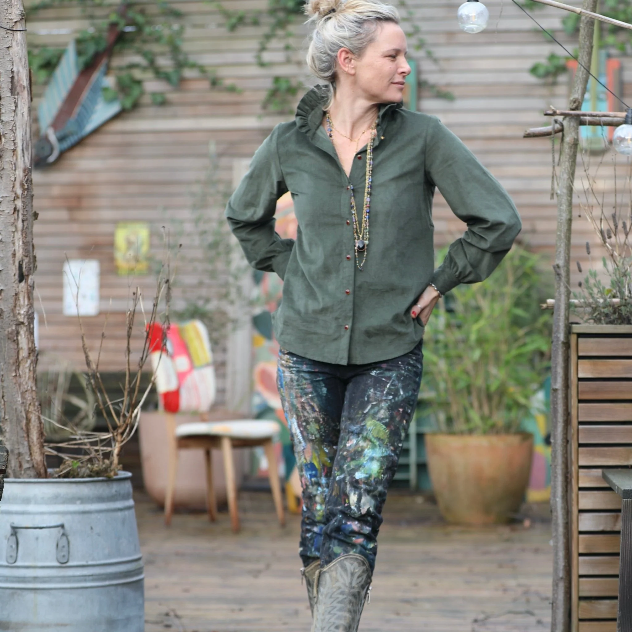 Blouse Marthe - Velours kaki - Image 8