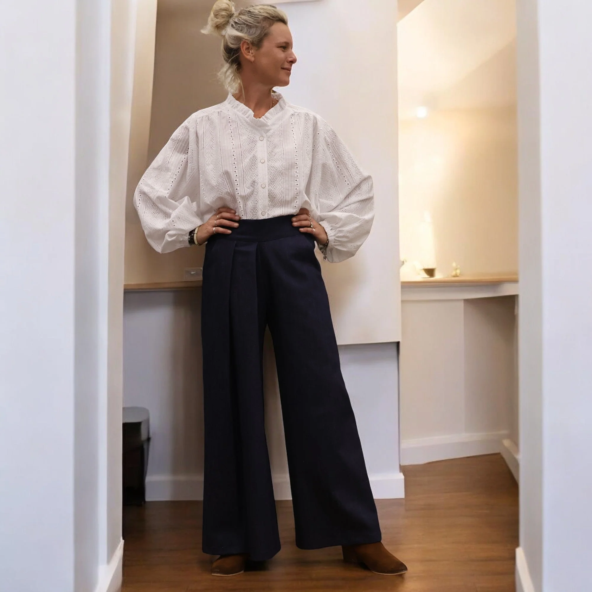 Blouse Miléna - broderie géométrique blanche - Image 6