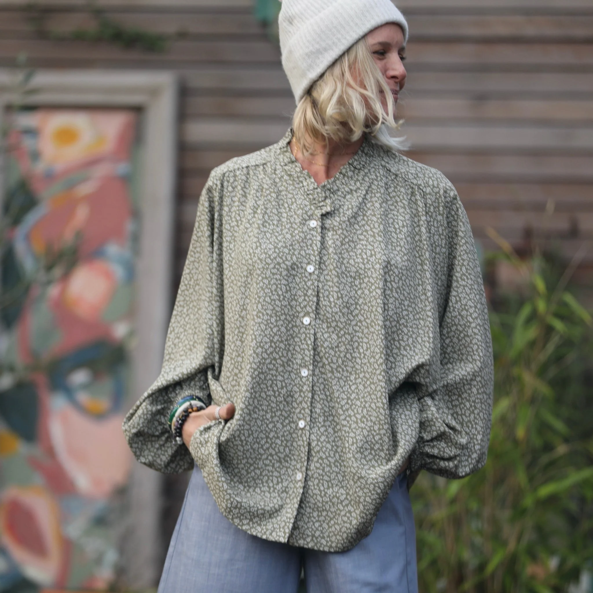 Blouse Miléna - coton fleurettes kaki - Image 6