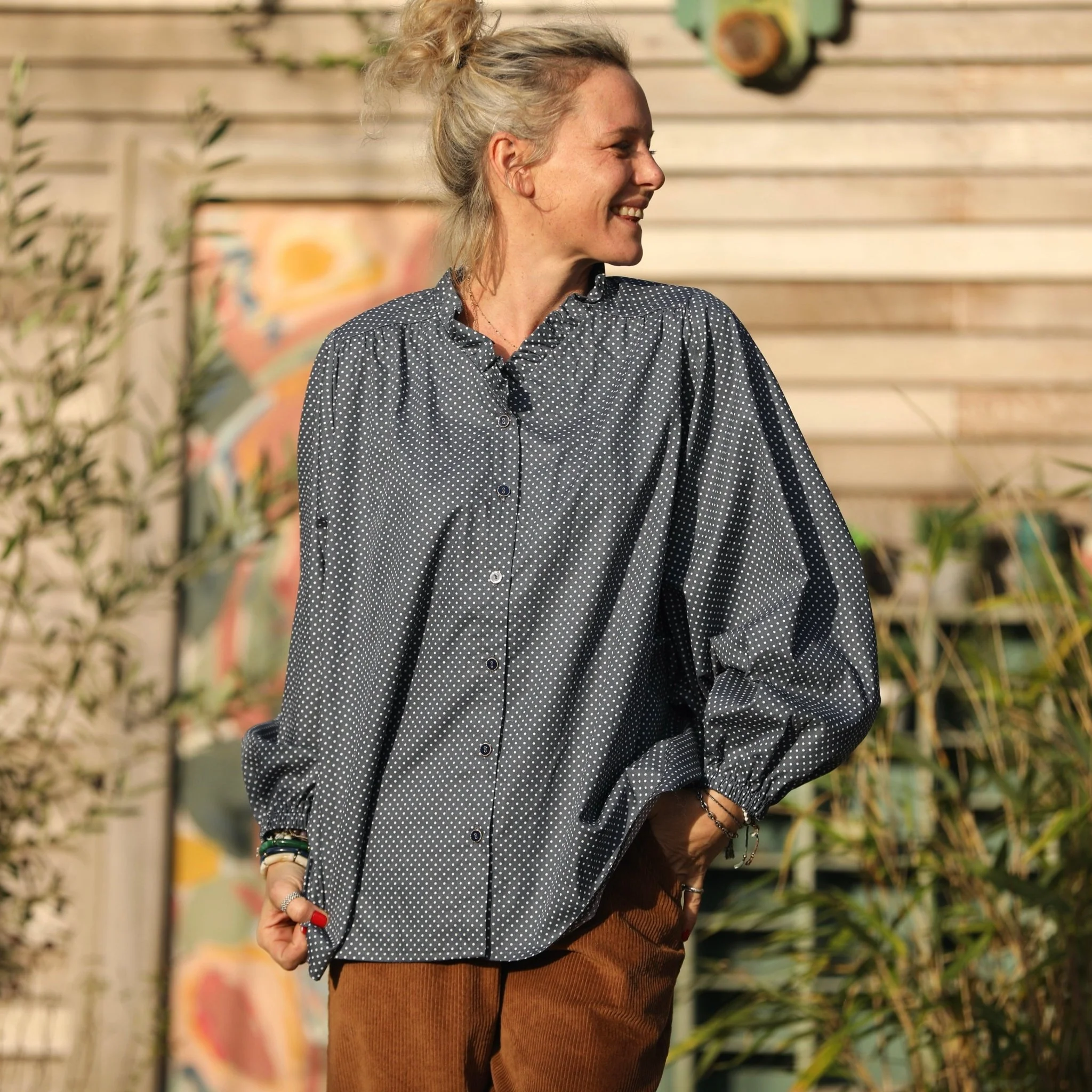 Blouse Miléna - coton pois bleu ardoise - Image 4