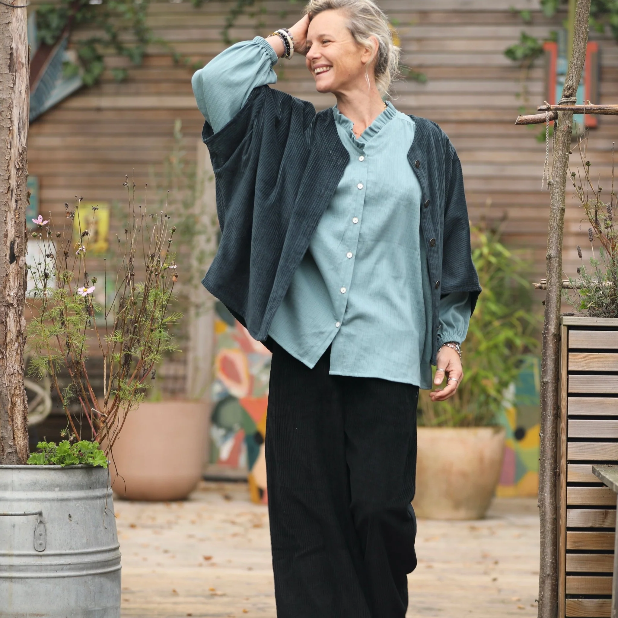 Blouse Miléna - Dobby tressé vert d'eau - Image 6