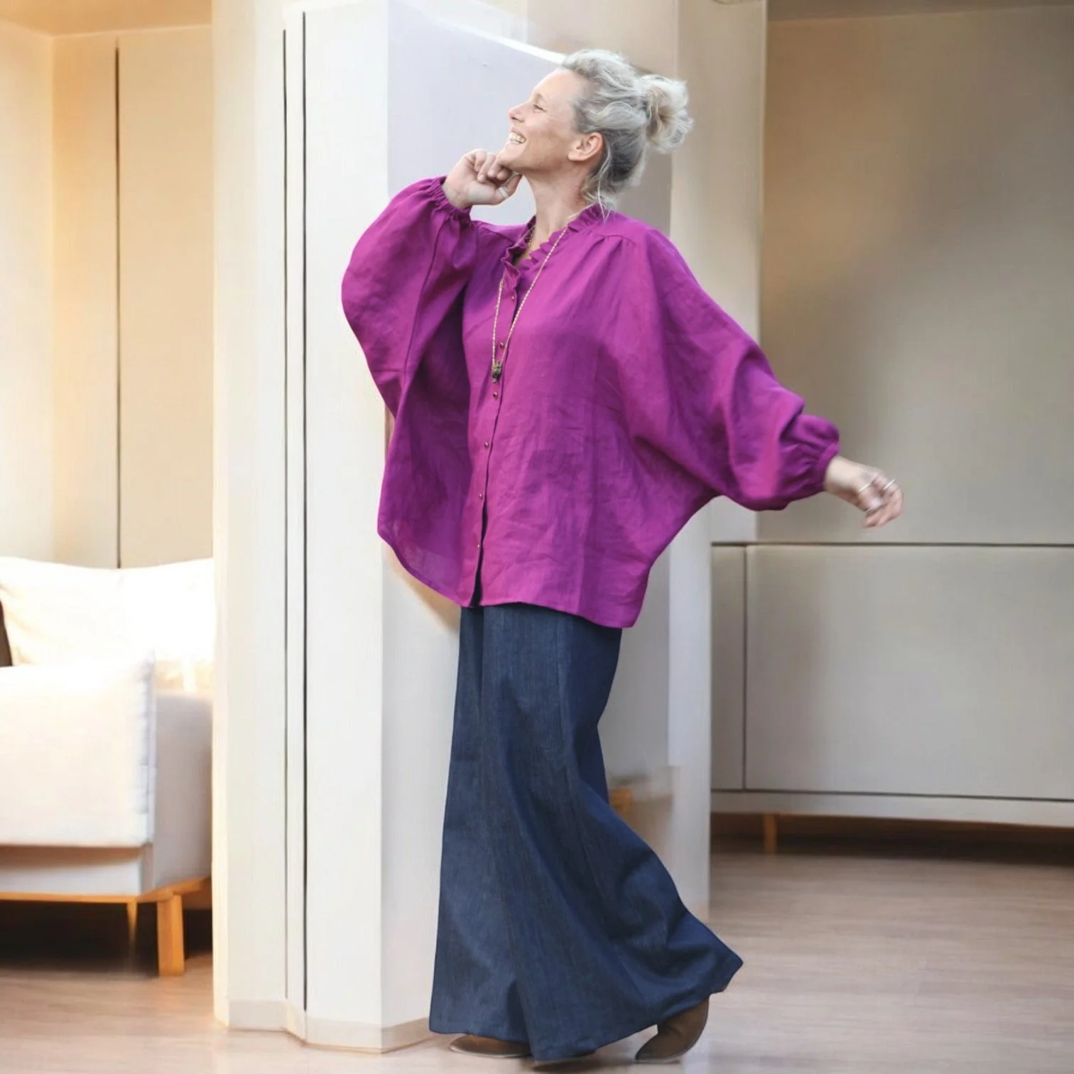Blouse Miléna - lin Bougainvillier - Image 3