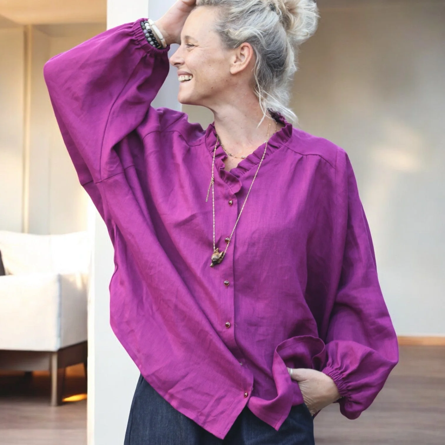 Blouse Miléna - lin Bougainvillier - Image 6
