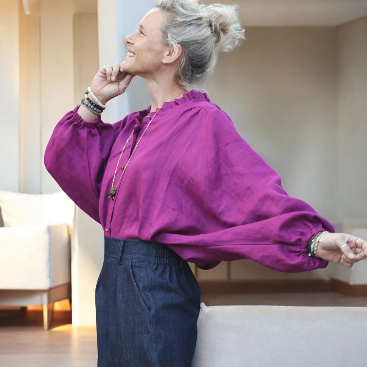 Blouse Miléna - lin Bougainvillier - Image 8