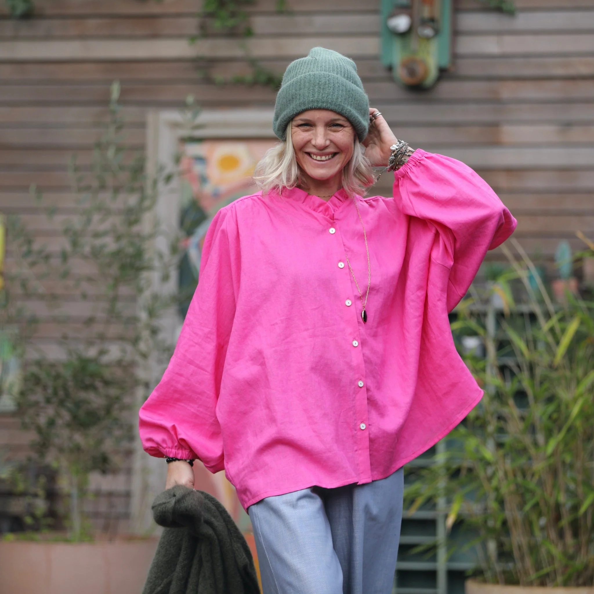Blouse Miléna - lin fushia - Image 11