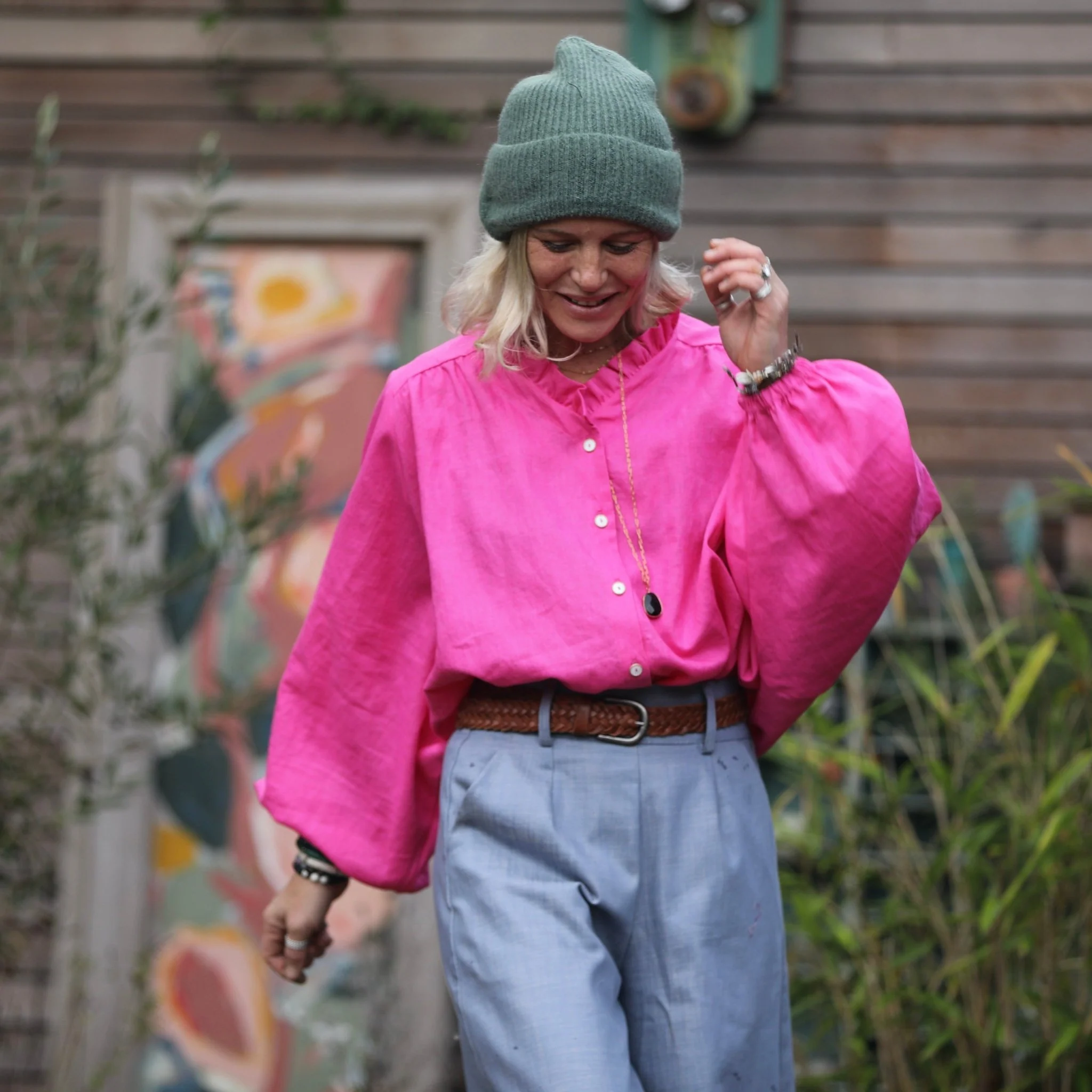 Blouse Miléna - lin fushia - Image 14