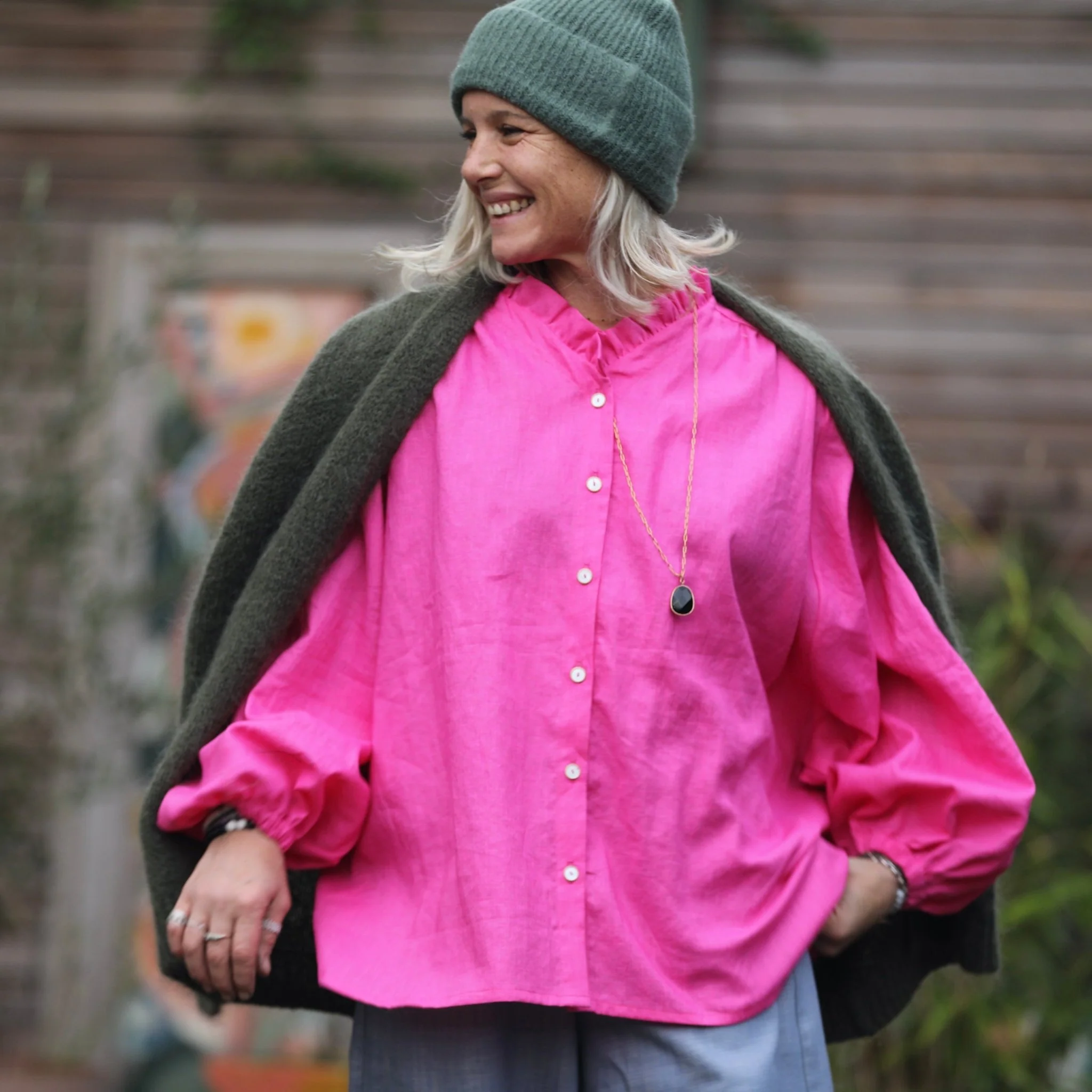 Blouse Miléna - lin fushia - Image 4