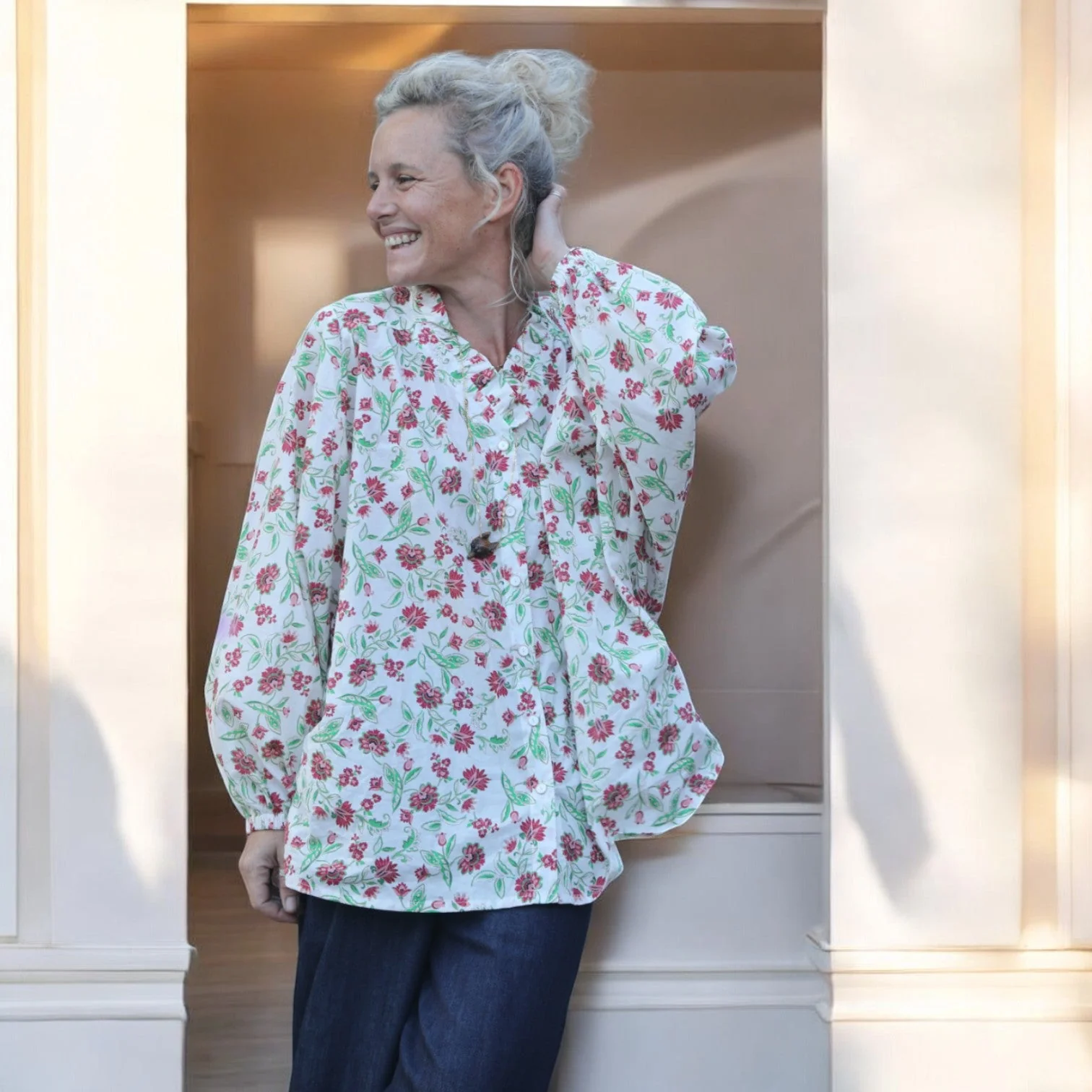 Blouse Miléna - voile de coton Roses "Amnesia" - Image 4