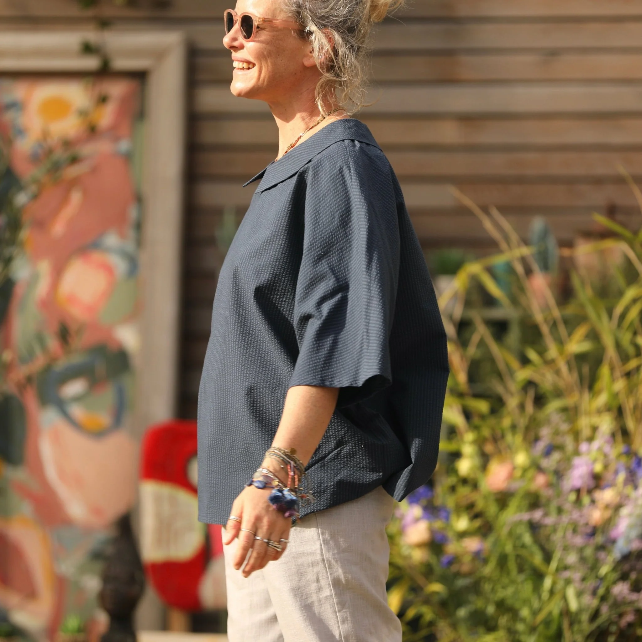 Blouse Myriem - seersucker bleu marine - Image 5