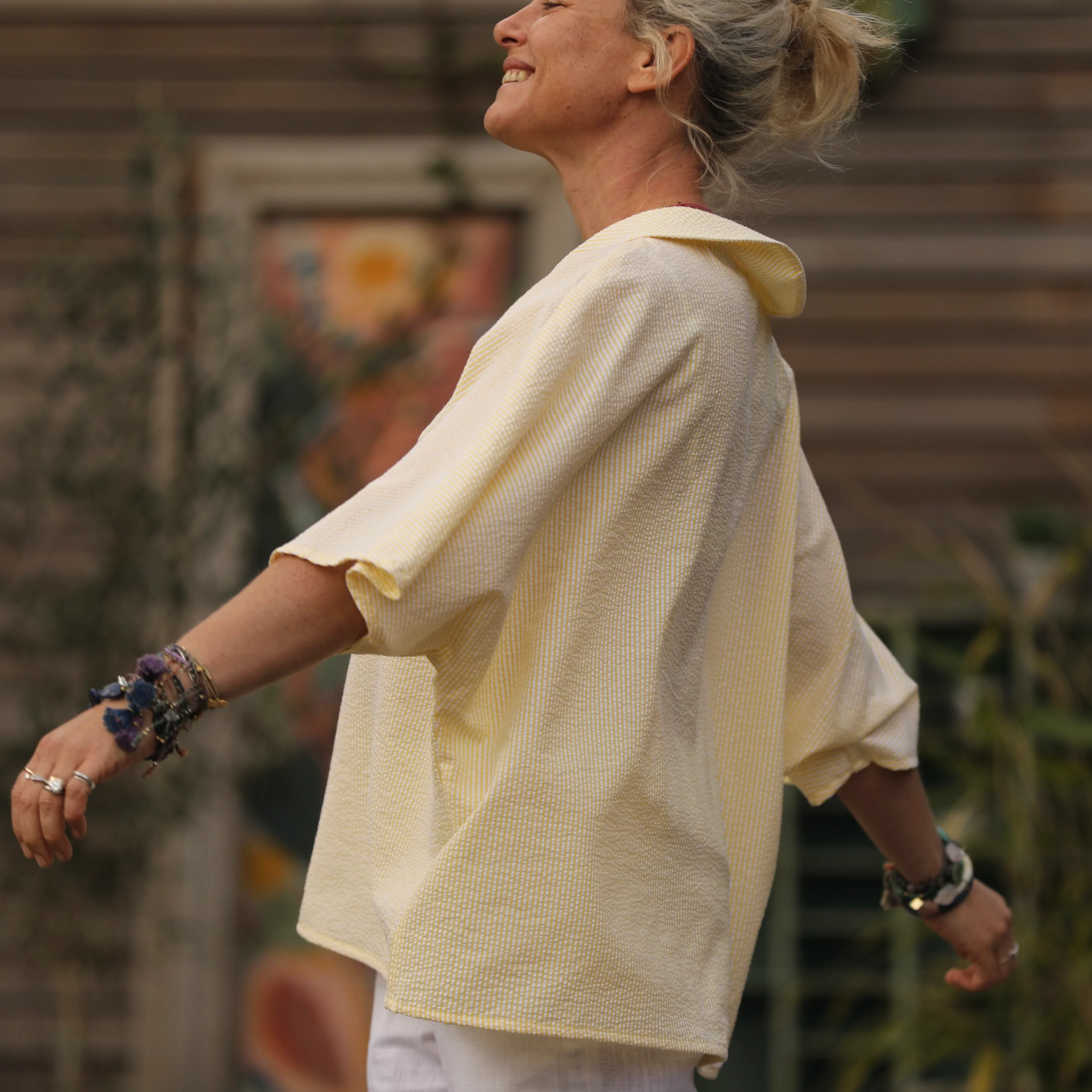 Blouse Myriem - seersucker rayé jaune/blanc - Image 3