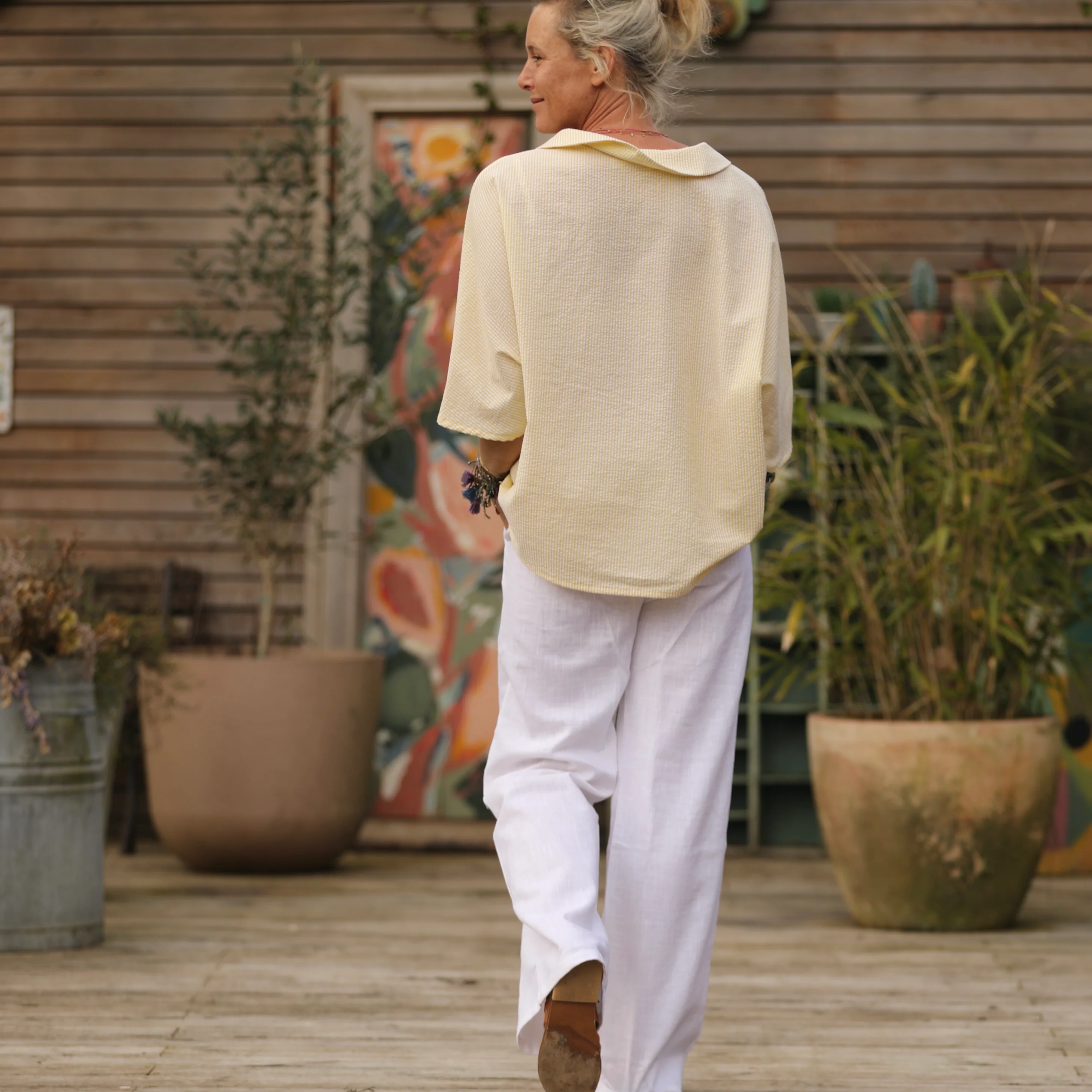 Blouse Myriem - seersucker rayé jaune/blanc - Image 4