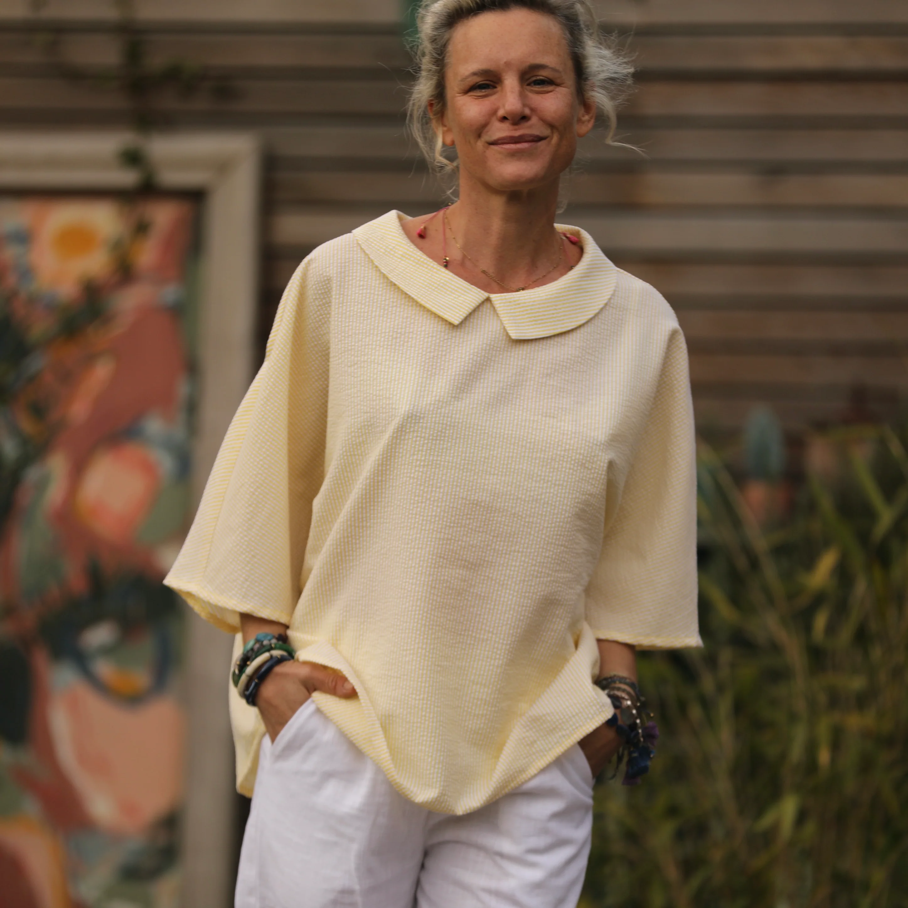 Blouse Myriem - seersucker rayé jaune/blanc - Image 8