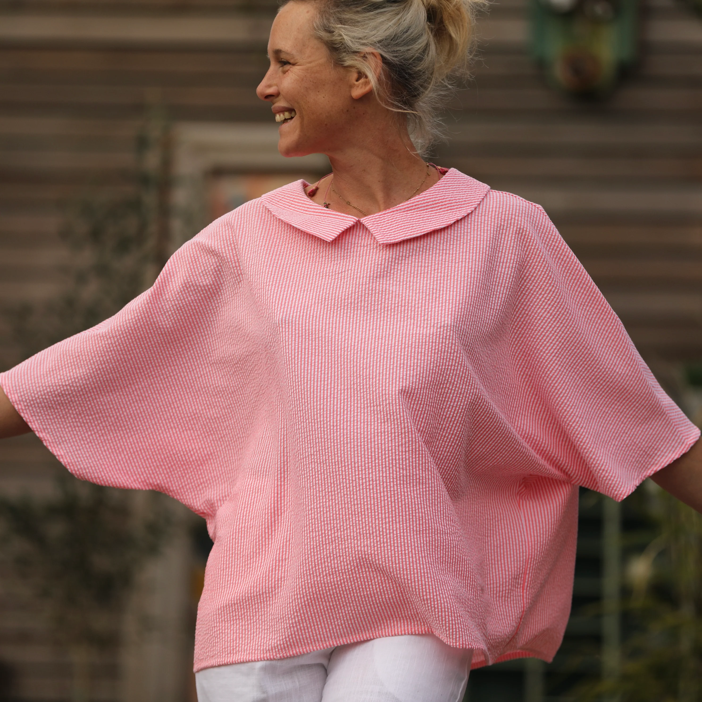 Blouse Myriem - seersucker rayé orange/blanc - Image 4