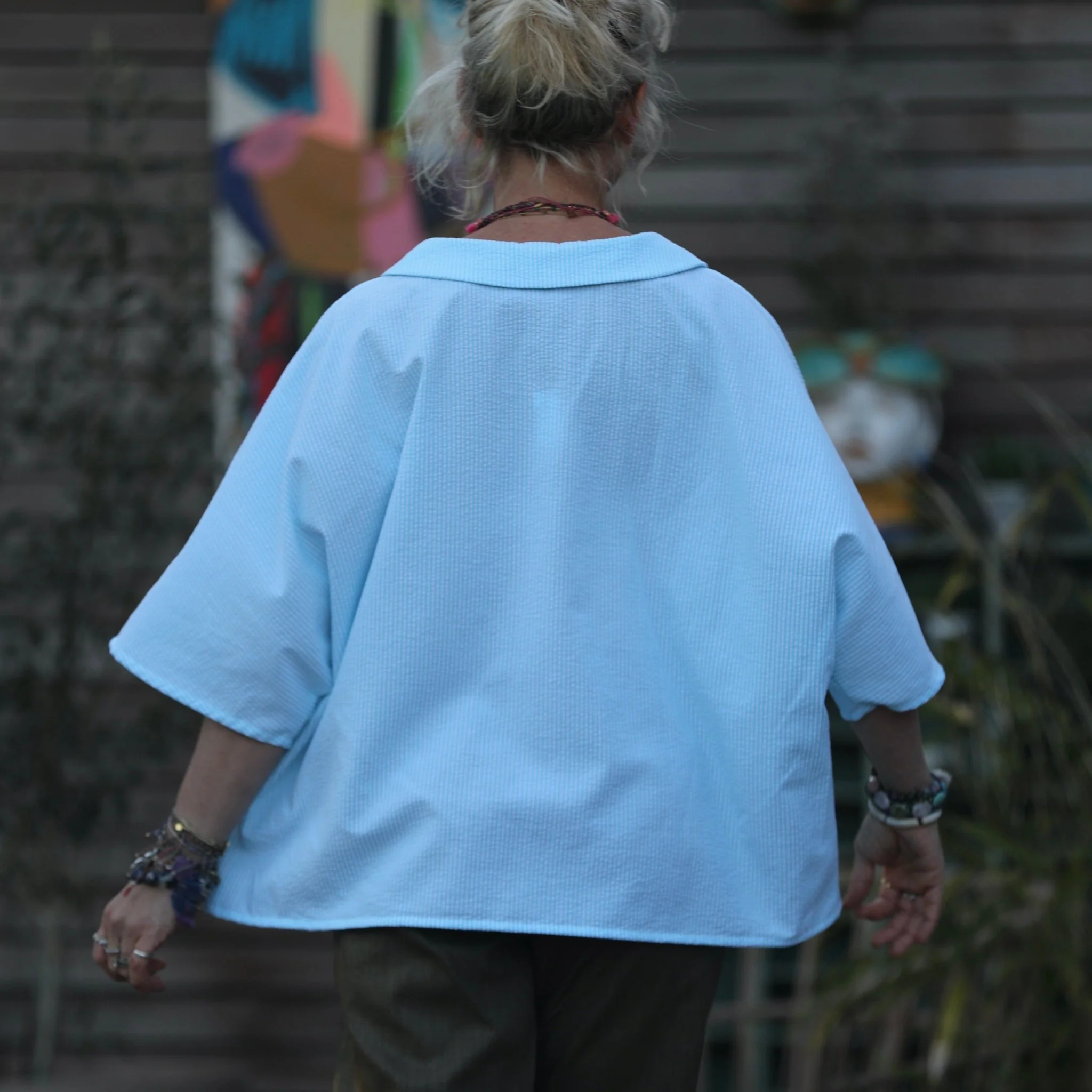 Blouse Myriem - seersucker rayé turquoise/blanc - Image 10
