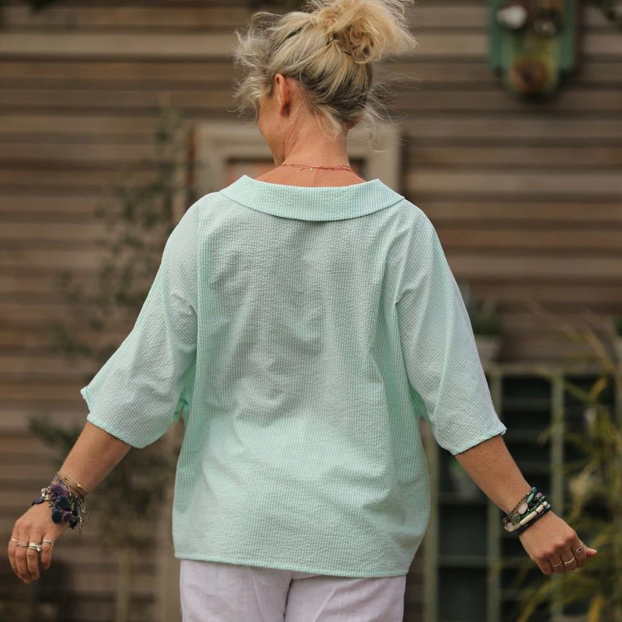 Blouse Myriem - seersucker rayé vert/blanc - Image 3
