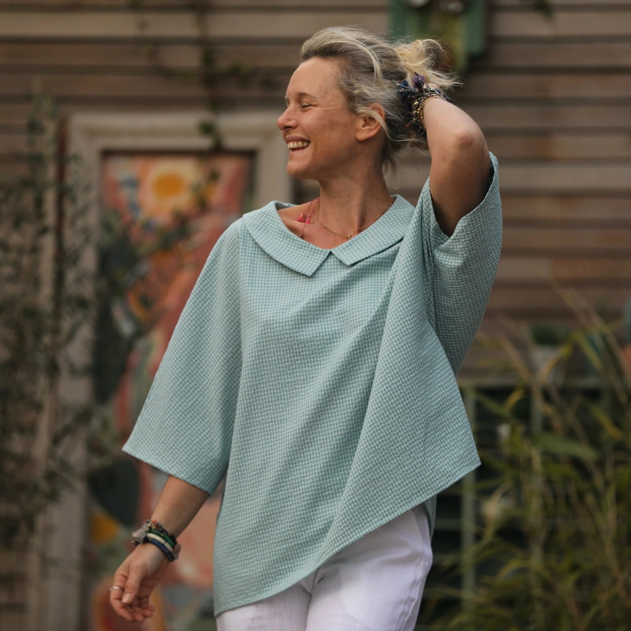 Blouse Myriem - vichy de coton bleuté