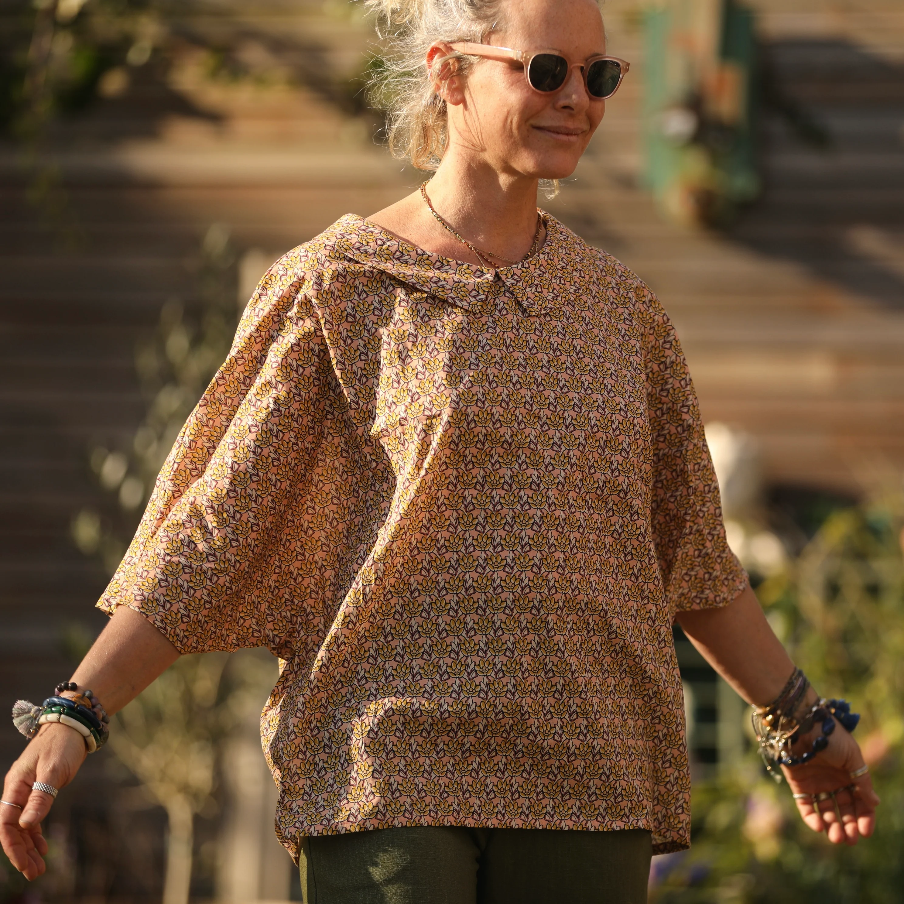 Blouse Myriem - voile de coton fleuri ocré - Image 7