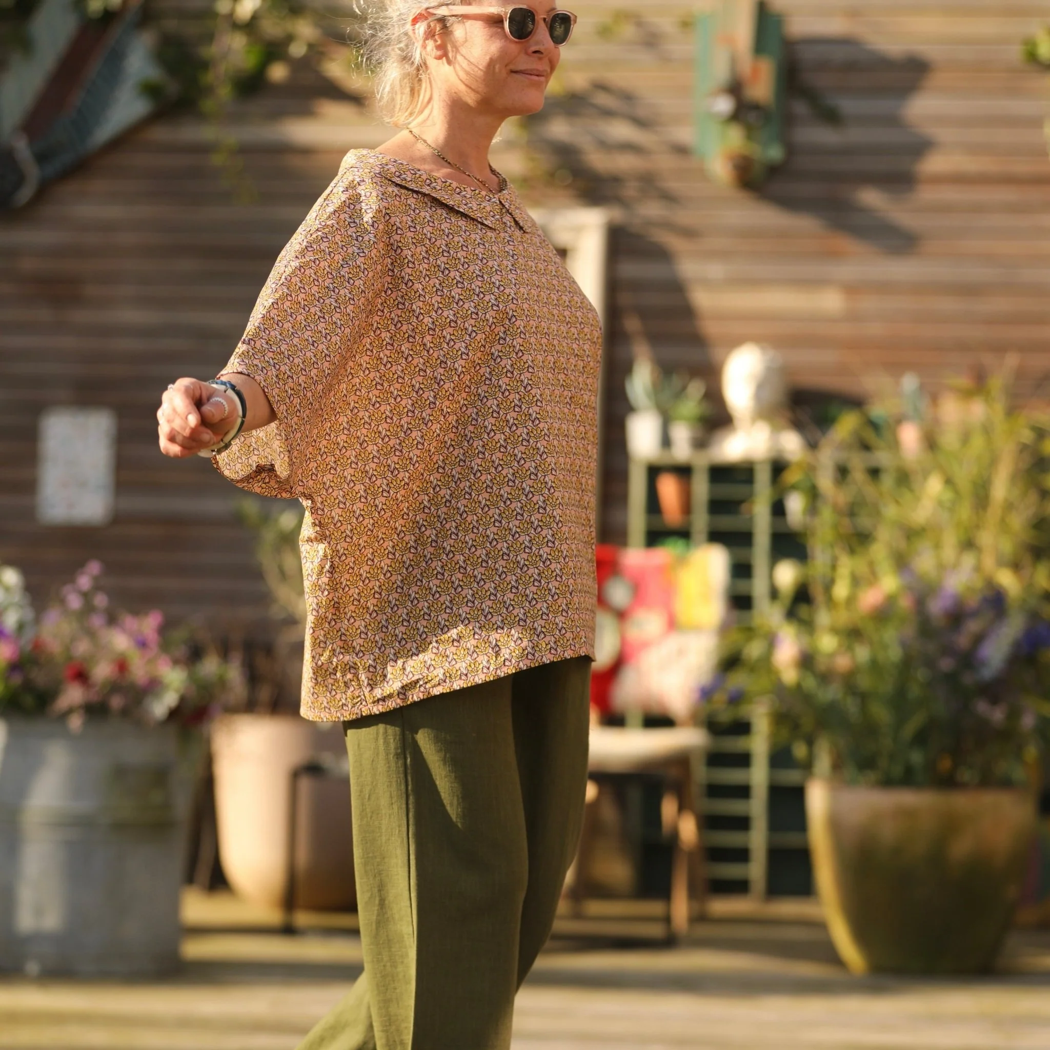Blouse Myriem - voile de coton fleuri ocré - Image 8