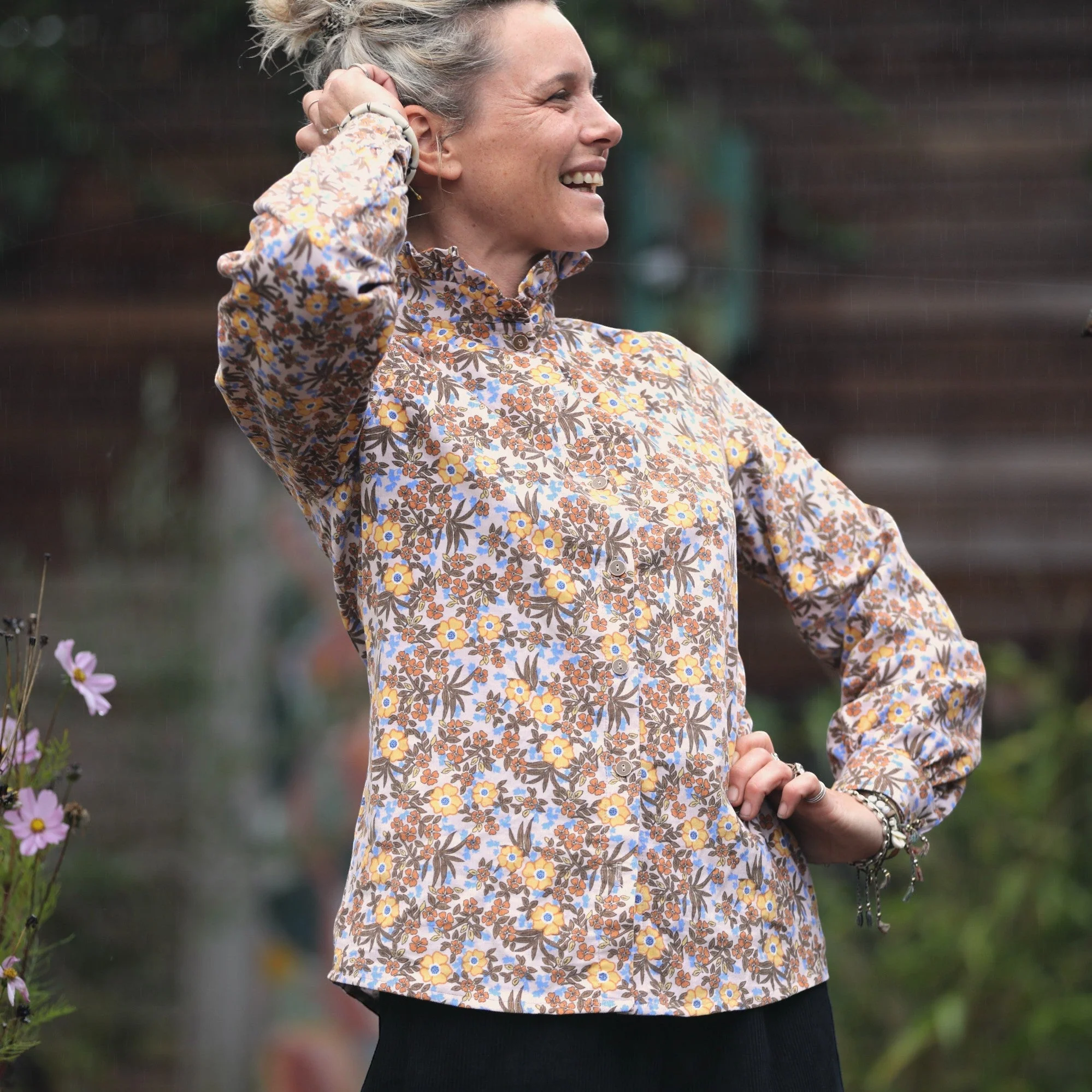Blouse Marthe - velours milleraies fleuri champêtre - Image 3
