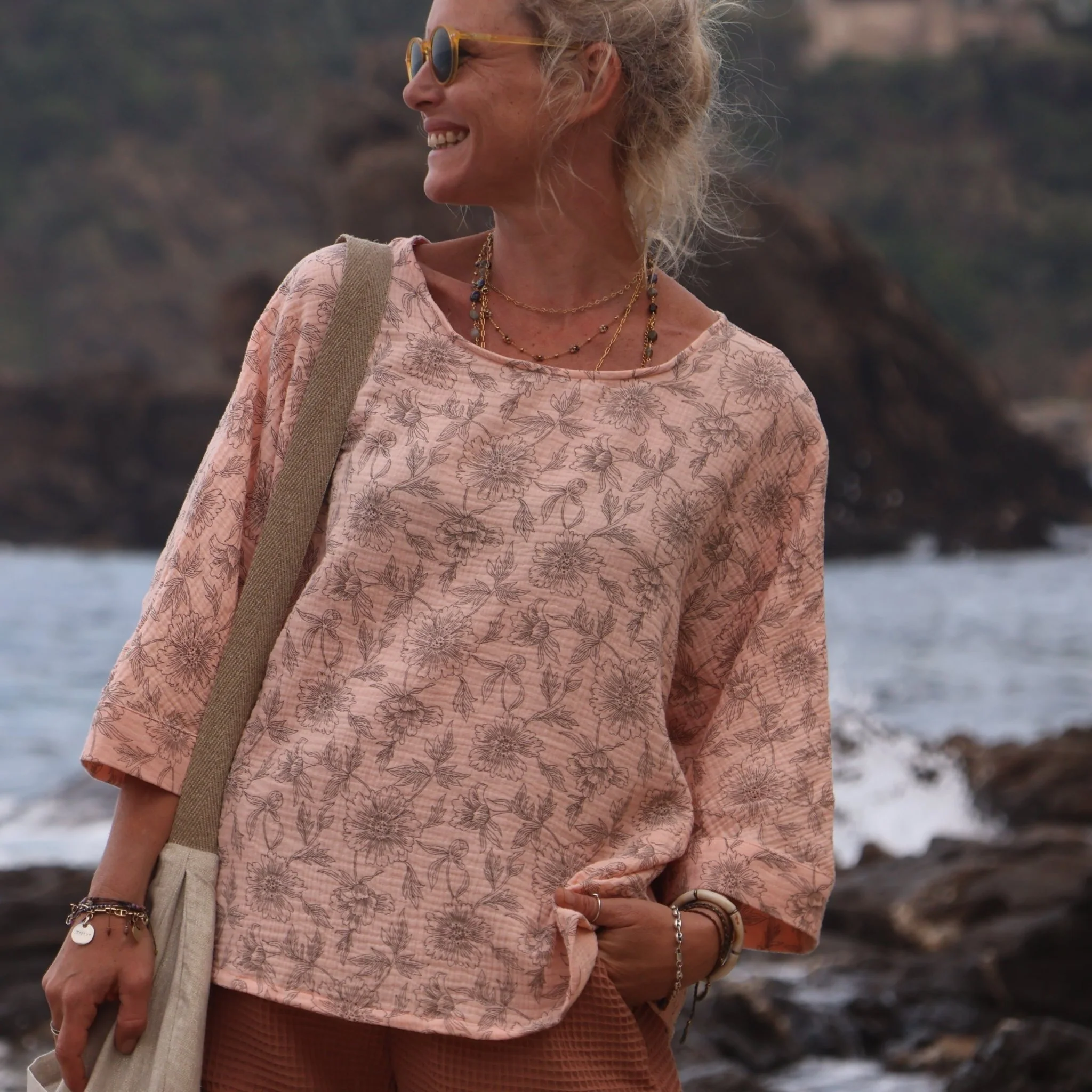 Blouse Nao - double gaze de coton nude fleuri - Image 6