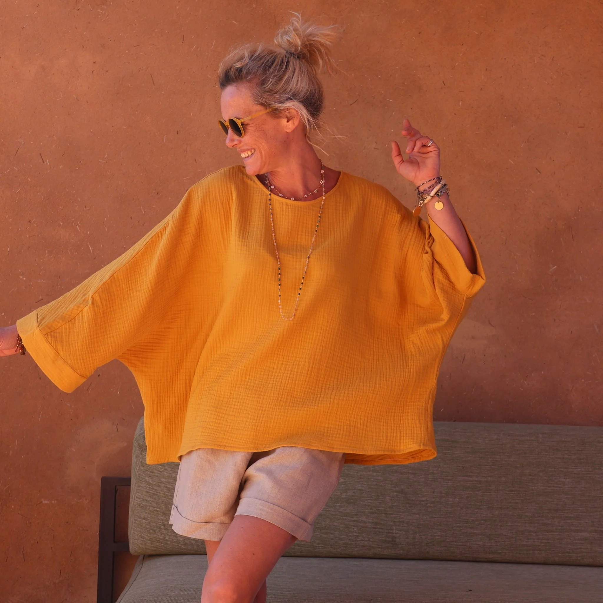 Blouse Nao double gaze de coton ocre