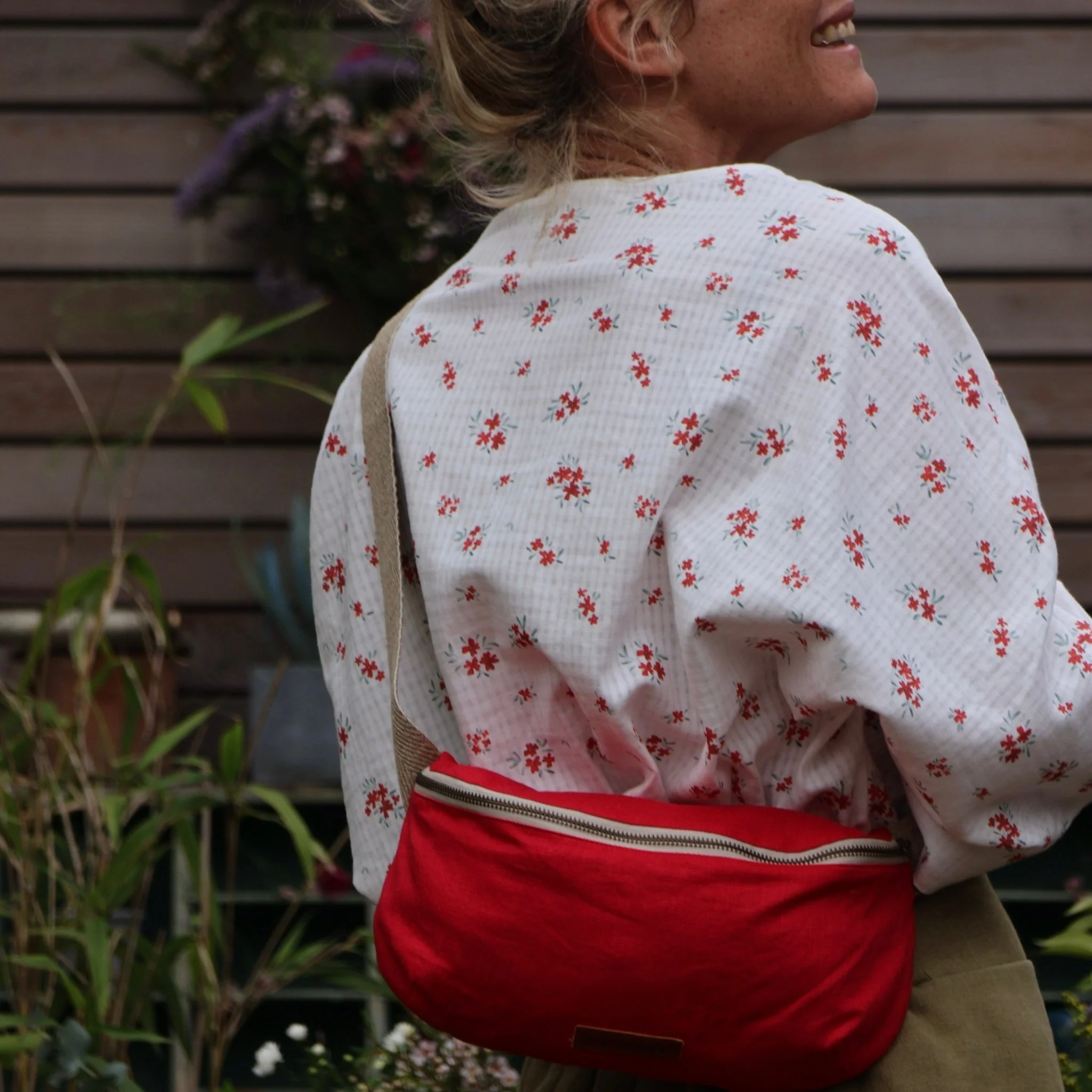Blouse Nao double gaze de coton quadrillée coquelicot - Image 7