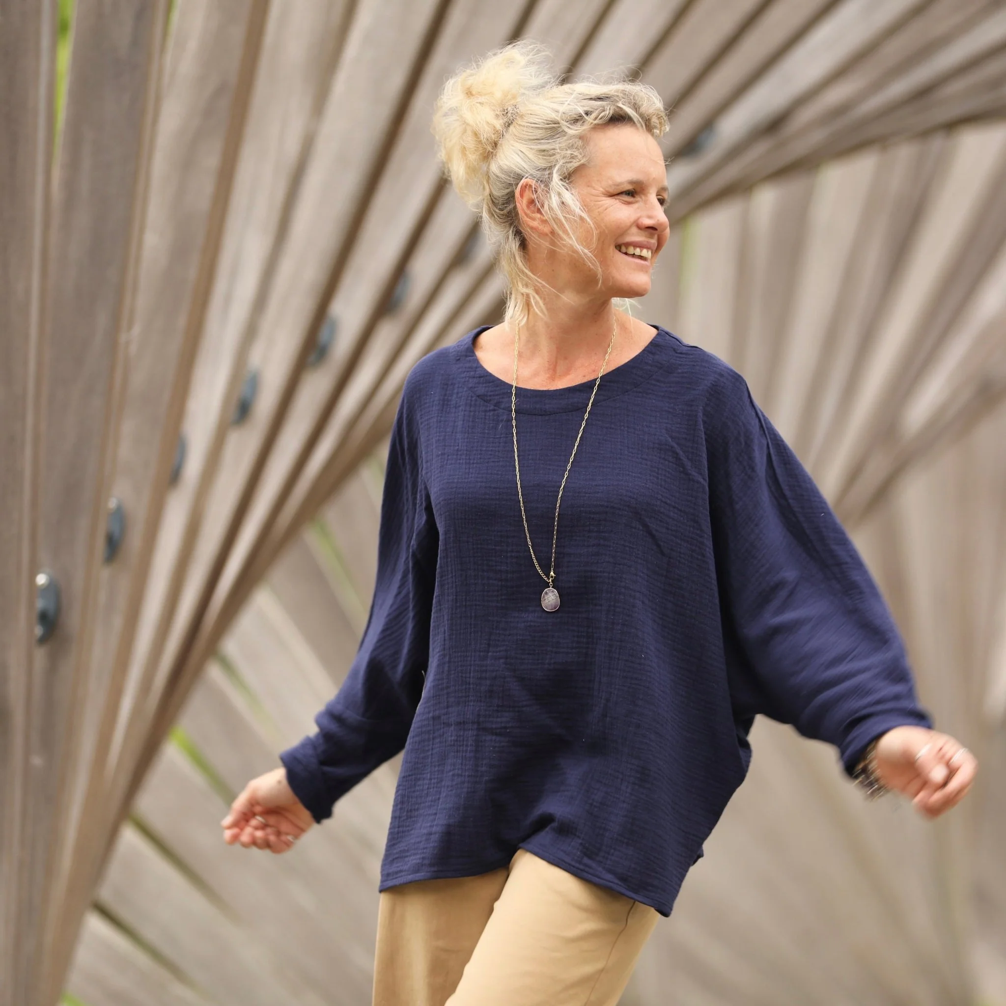 Blouse Naomie - double gaze de coton bleu nuit