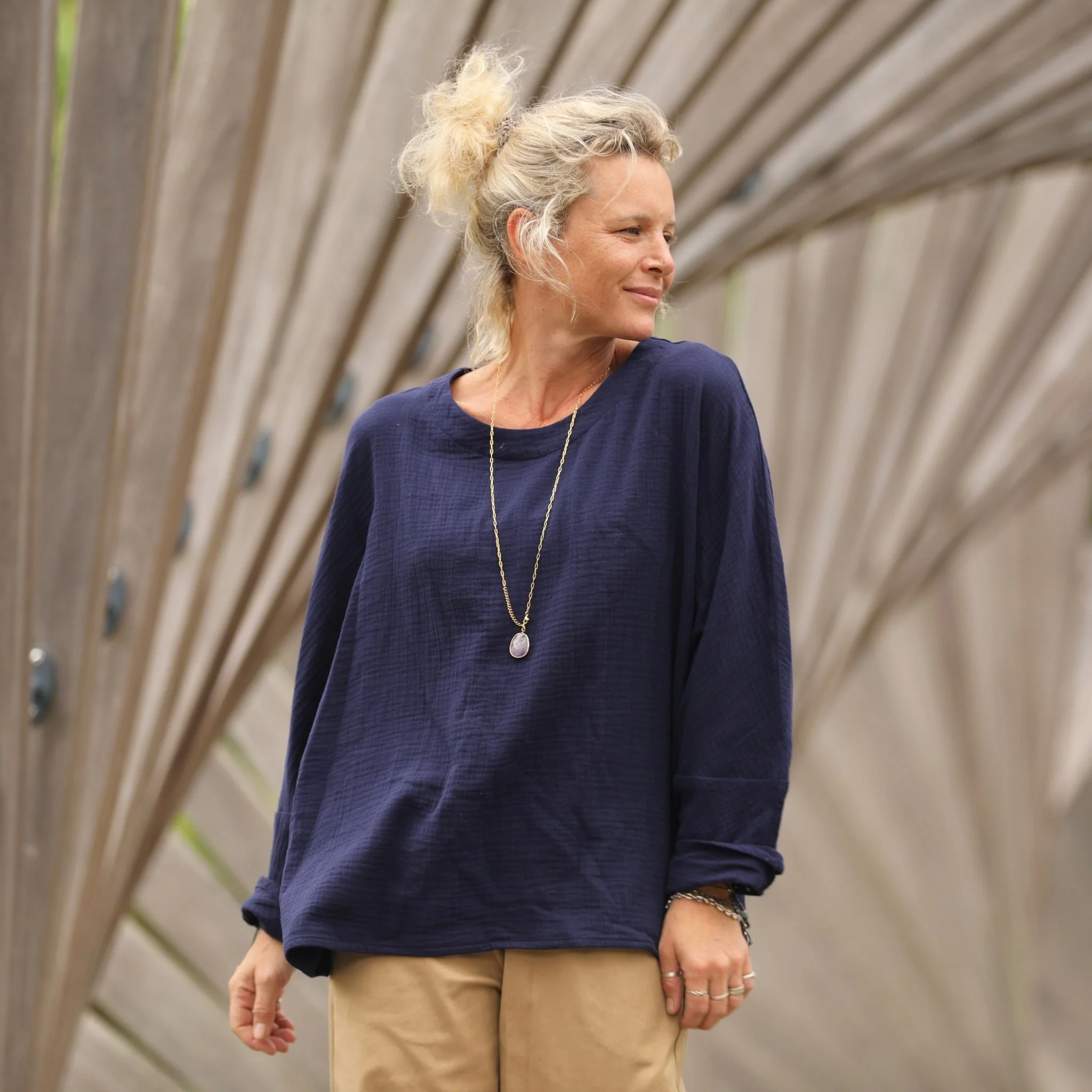 Blouse Naomie - double gaze de coton bleu nuit - Image 4