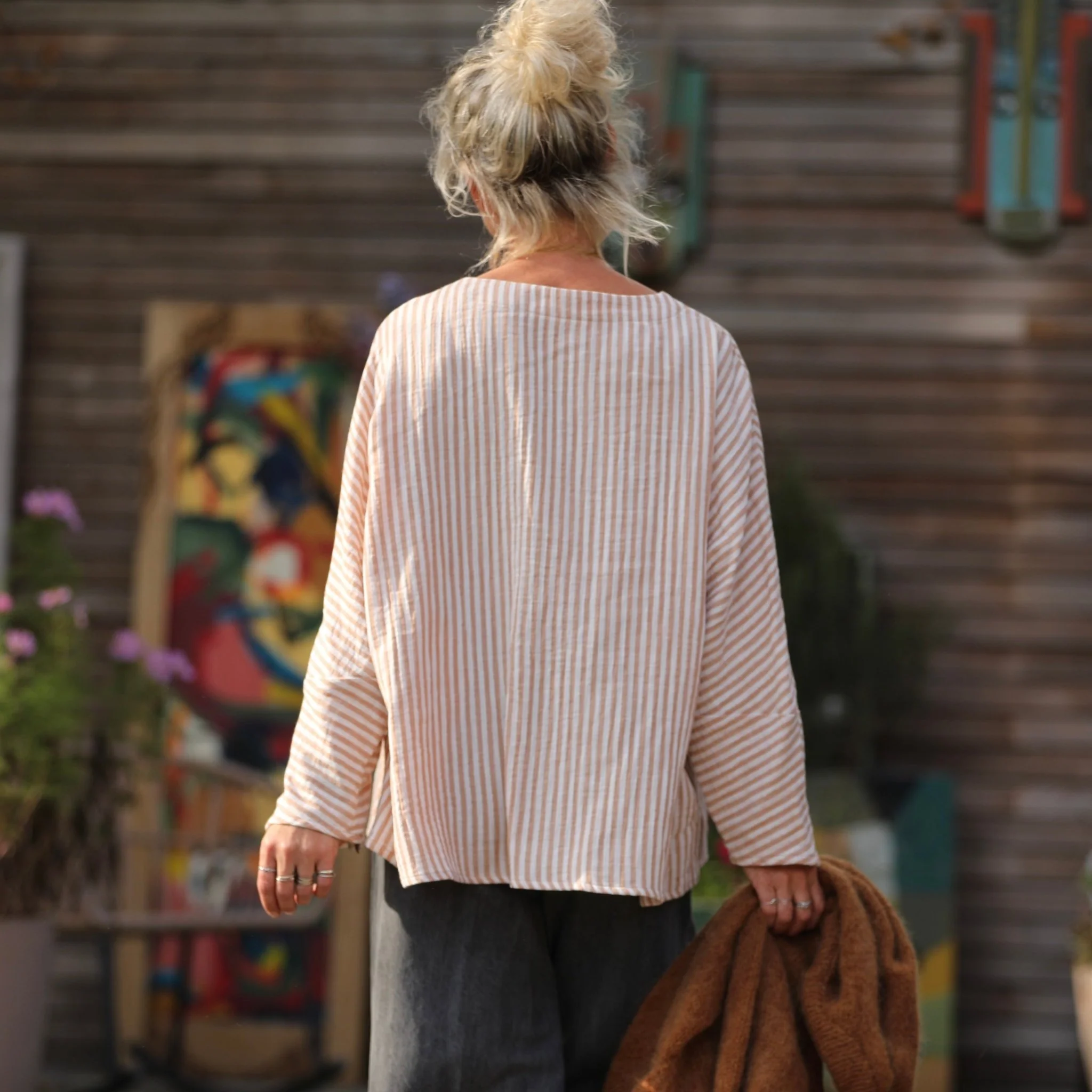 Blouse Naomie - double gaze de coton rayée écureuil - Image 3