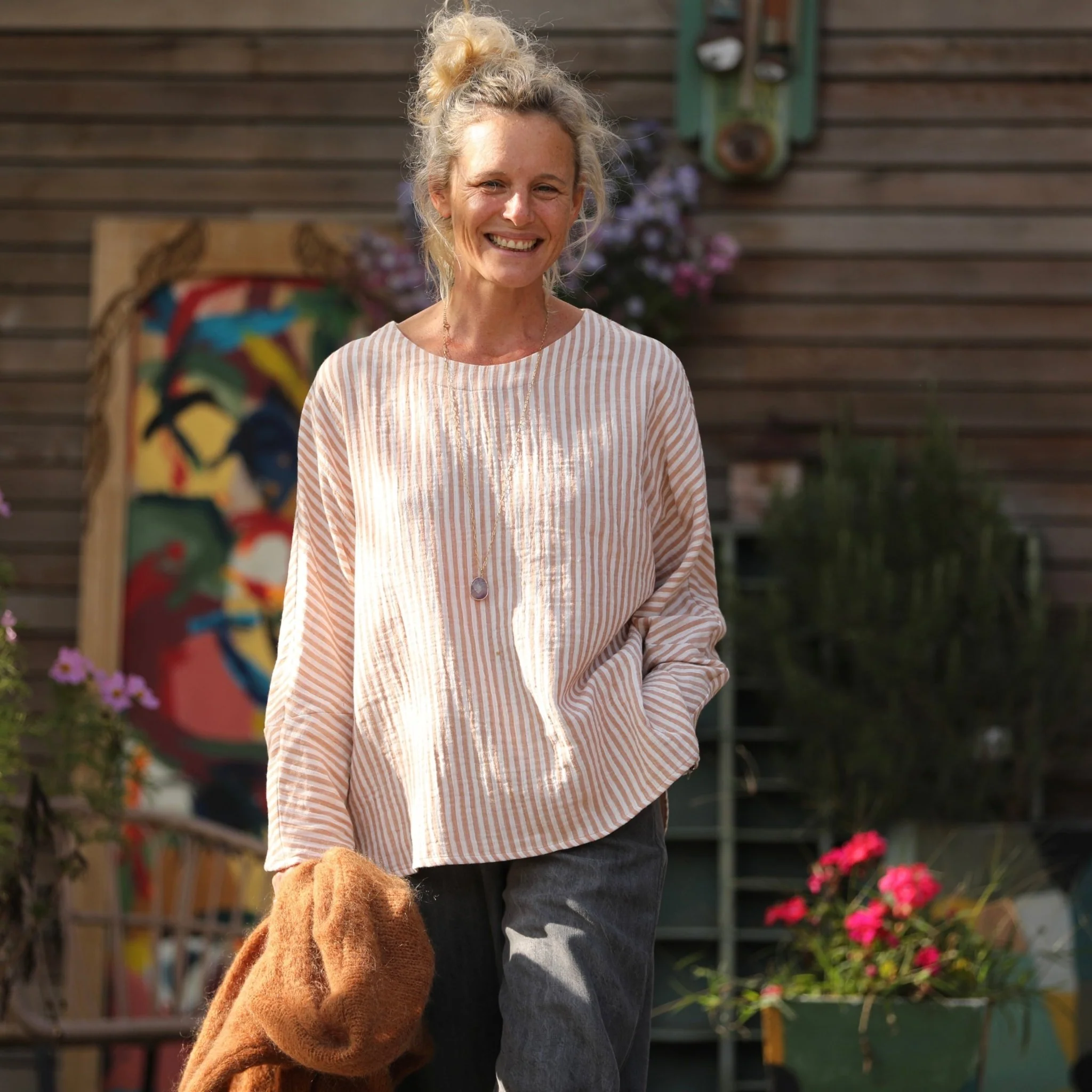 Blouse Naomie - double gaze de coton rayée écureuil - Image 5