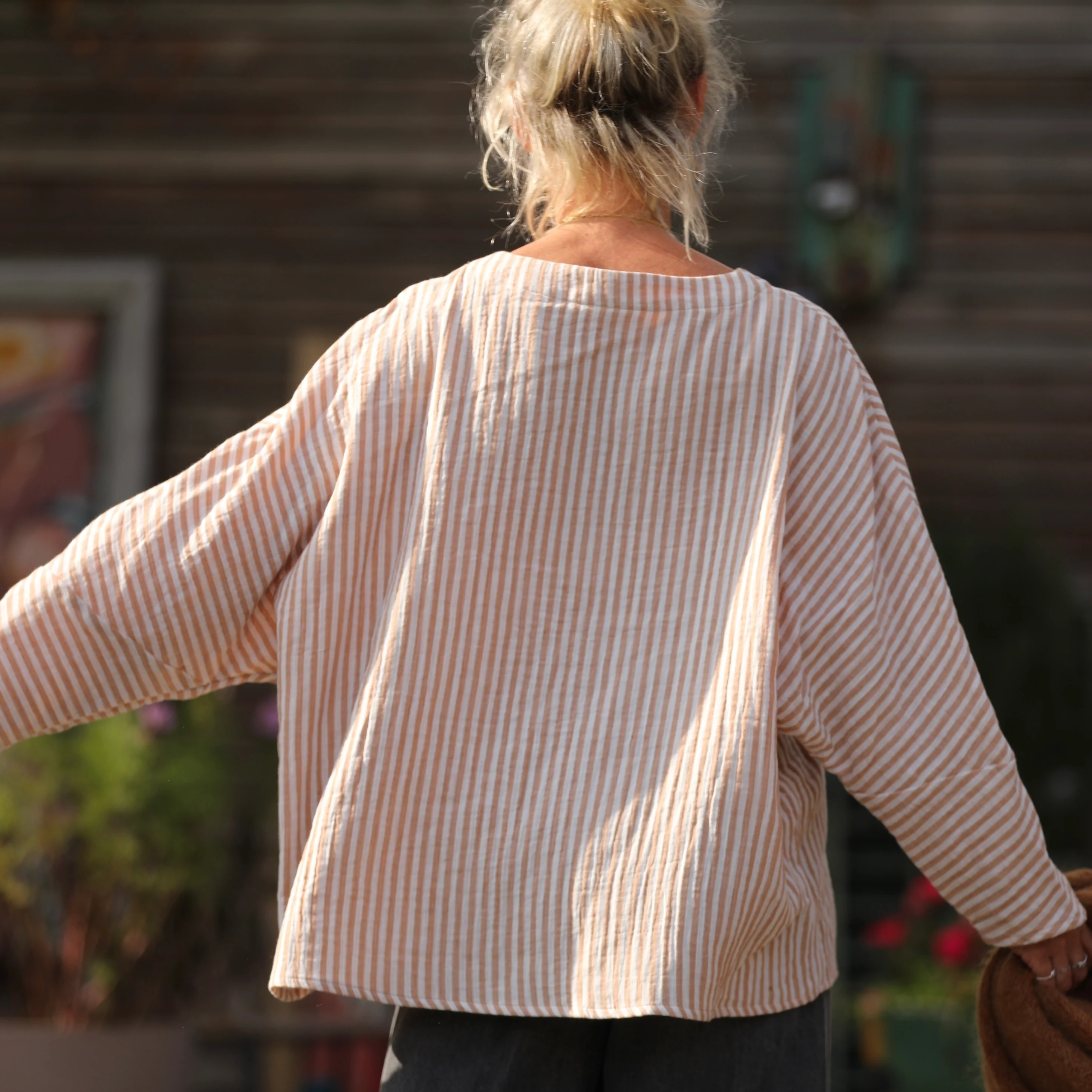 Blouse Naomie - double gaze de coton rayée écureuil - Image 7