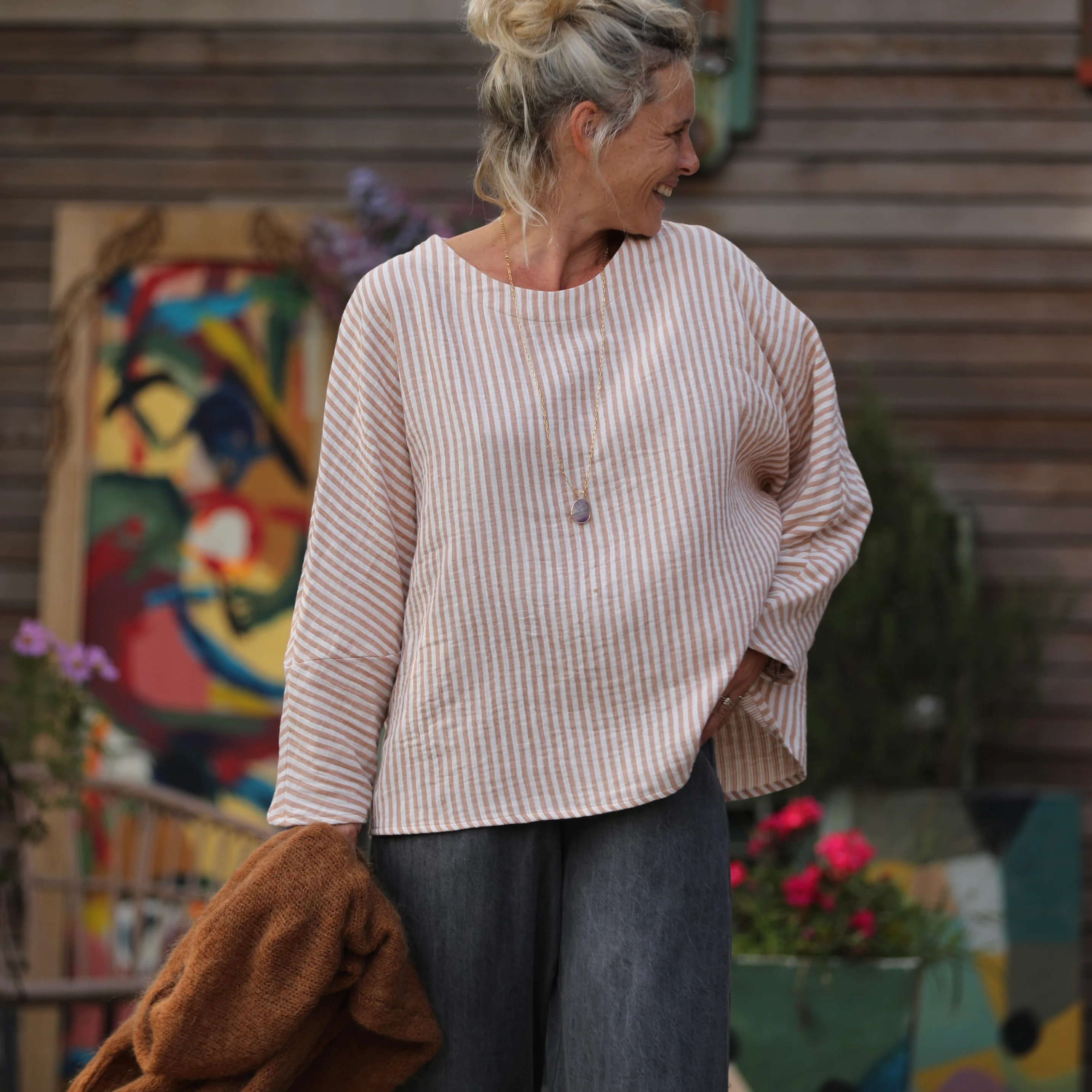 Blouse Naomie - double gaze de coton rayée écureuil - Image 8