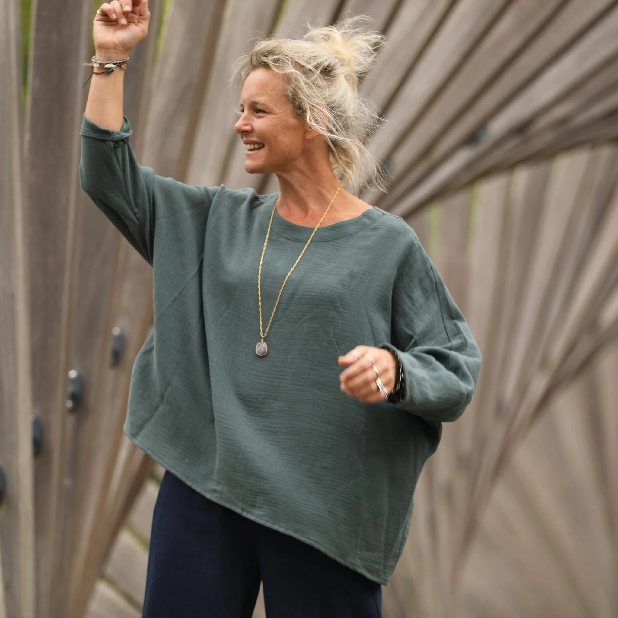 Blouse Naomie - double gaze de coton vert cactus