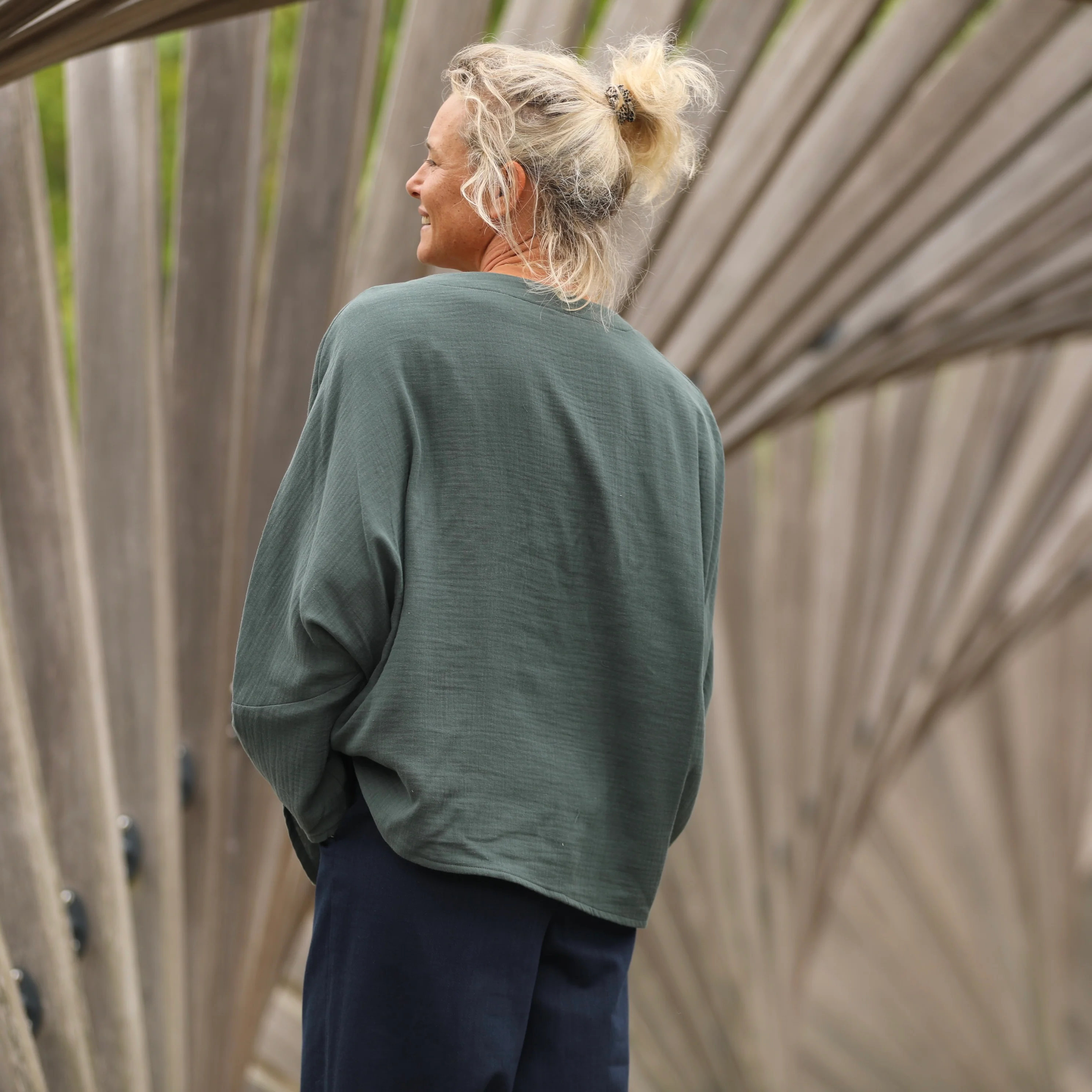 Blouse Naomie - double gaze de coton vert cactus - Image 10
