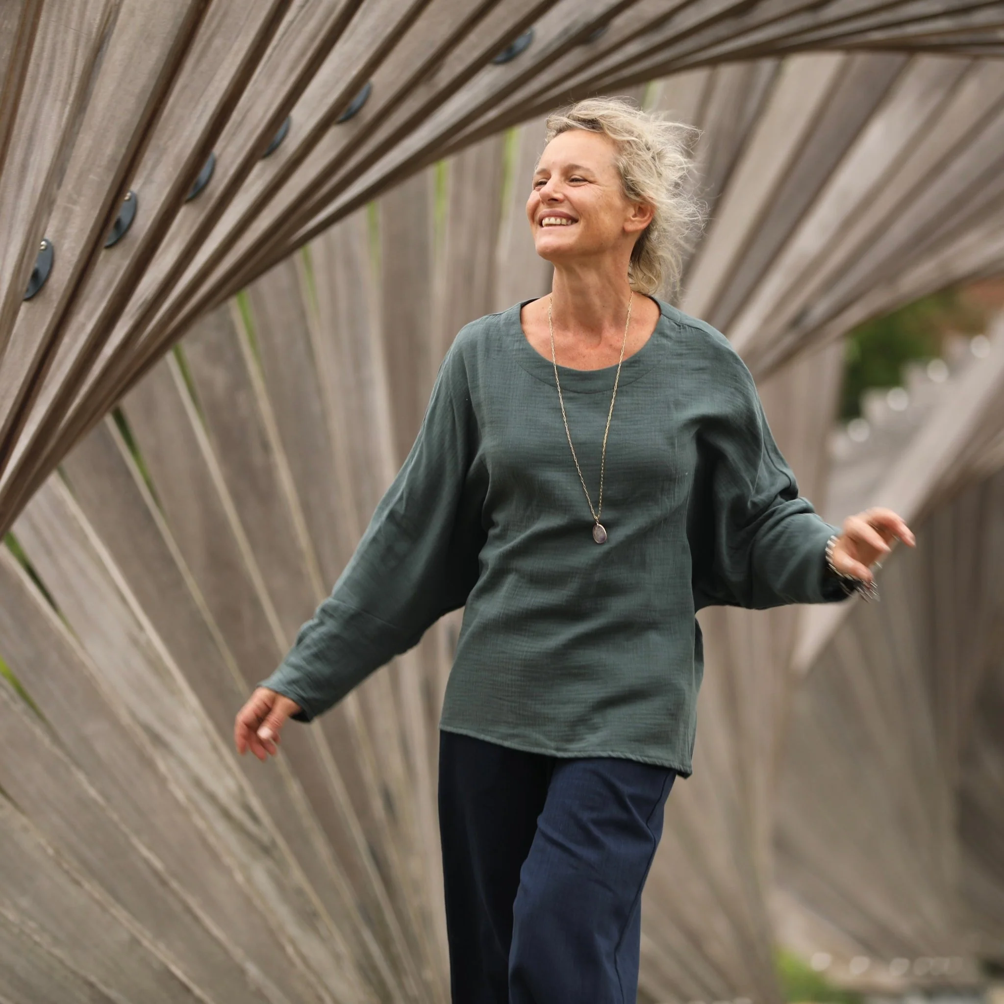 Blouse Naomie - double gaze de coton vert cactus - Image 3