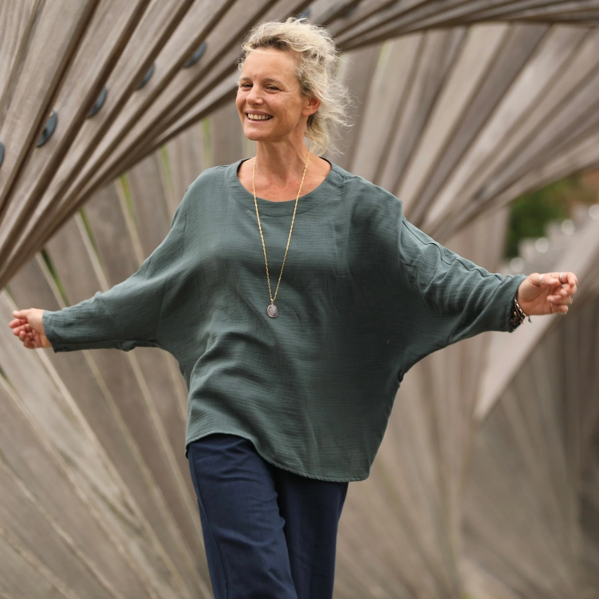 Blouse Naomie - double gaze de coton vert cactus - Image 4