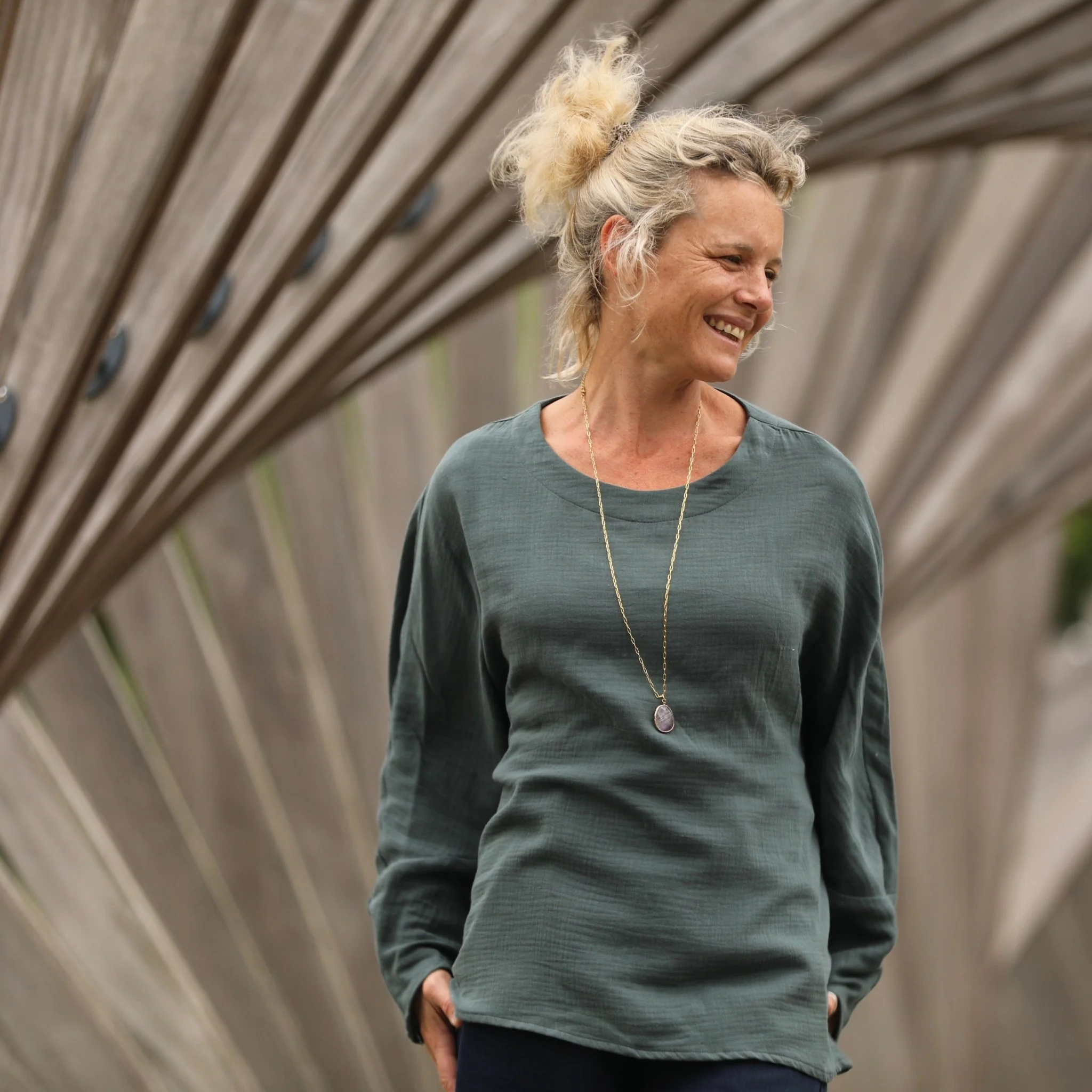 Blouse Naomie - double gaze de coton vert cactus - Image 5