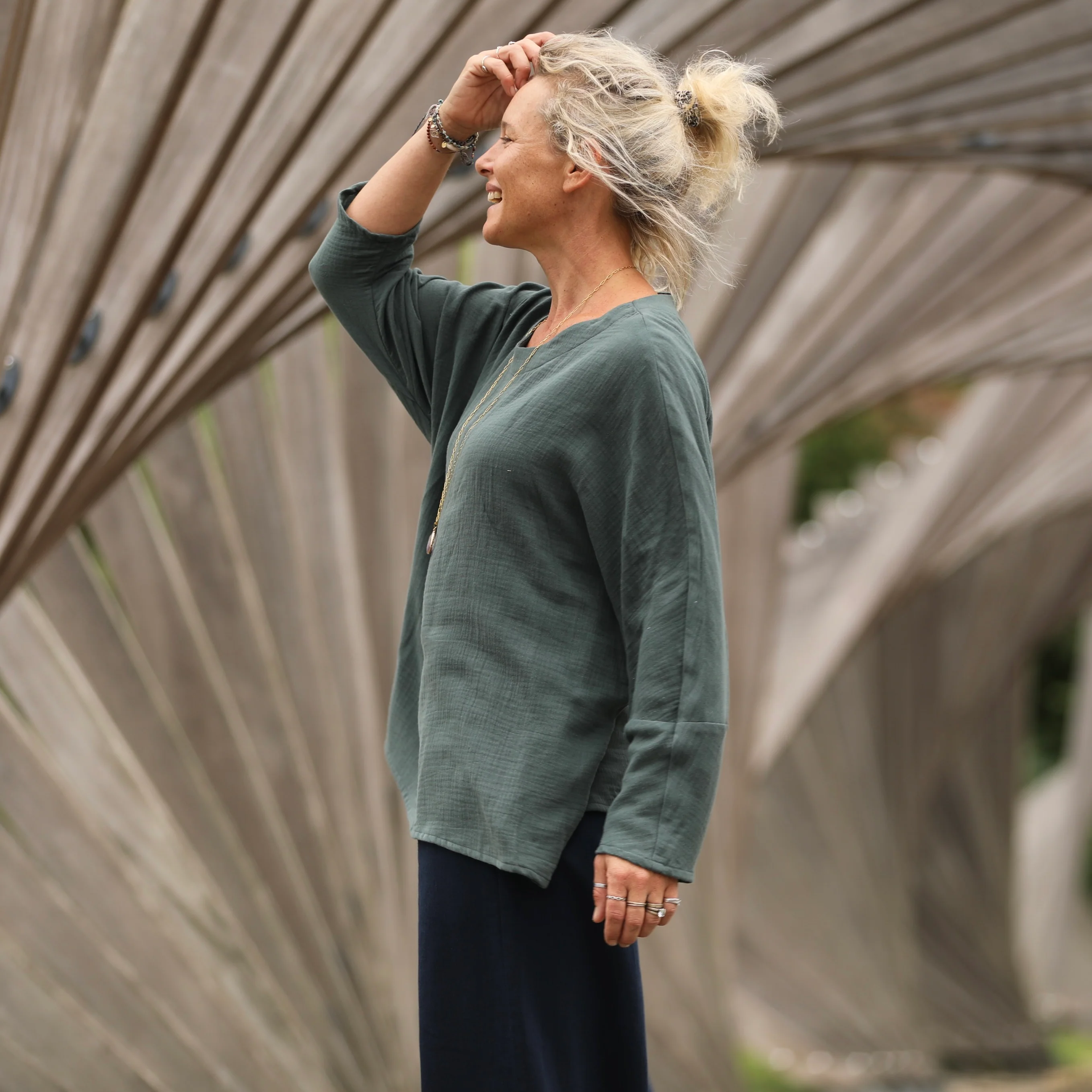 Blouse Naomie - double gaze de coton vert cactus - Image 7