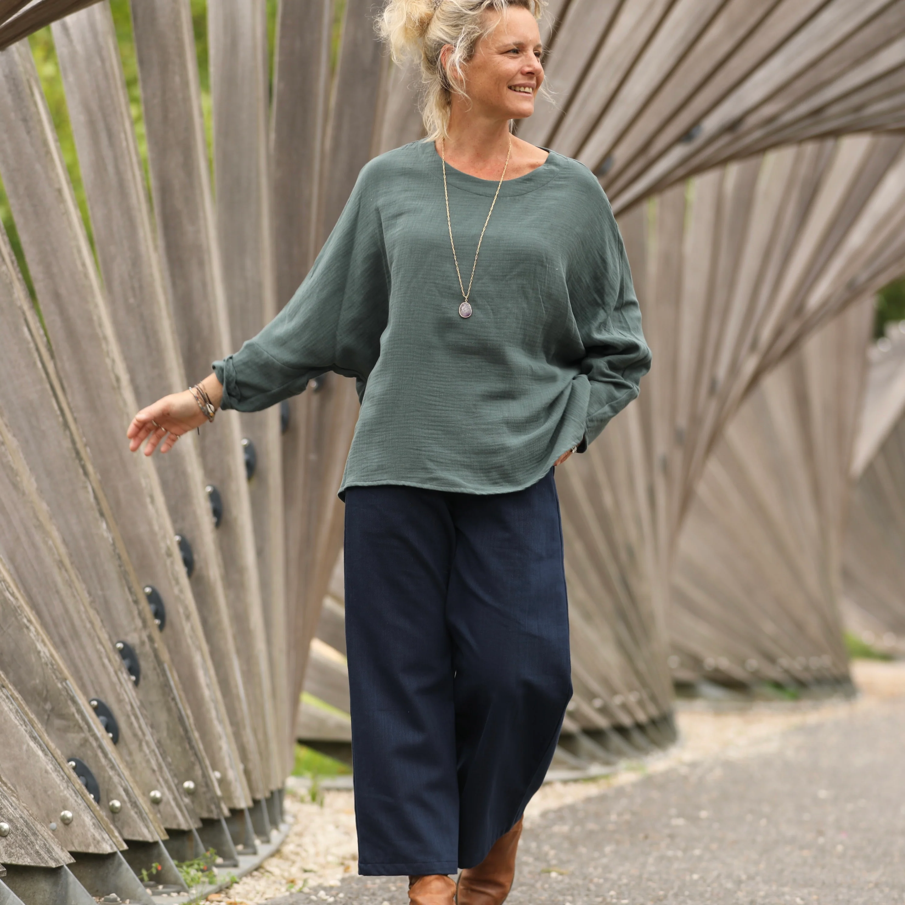 Blouse Naomie - double gaze de coton vert cactus - Image 8