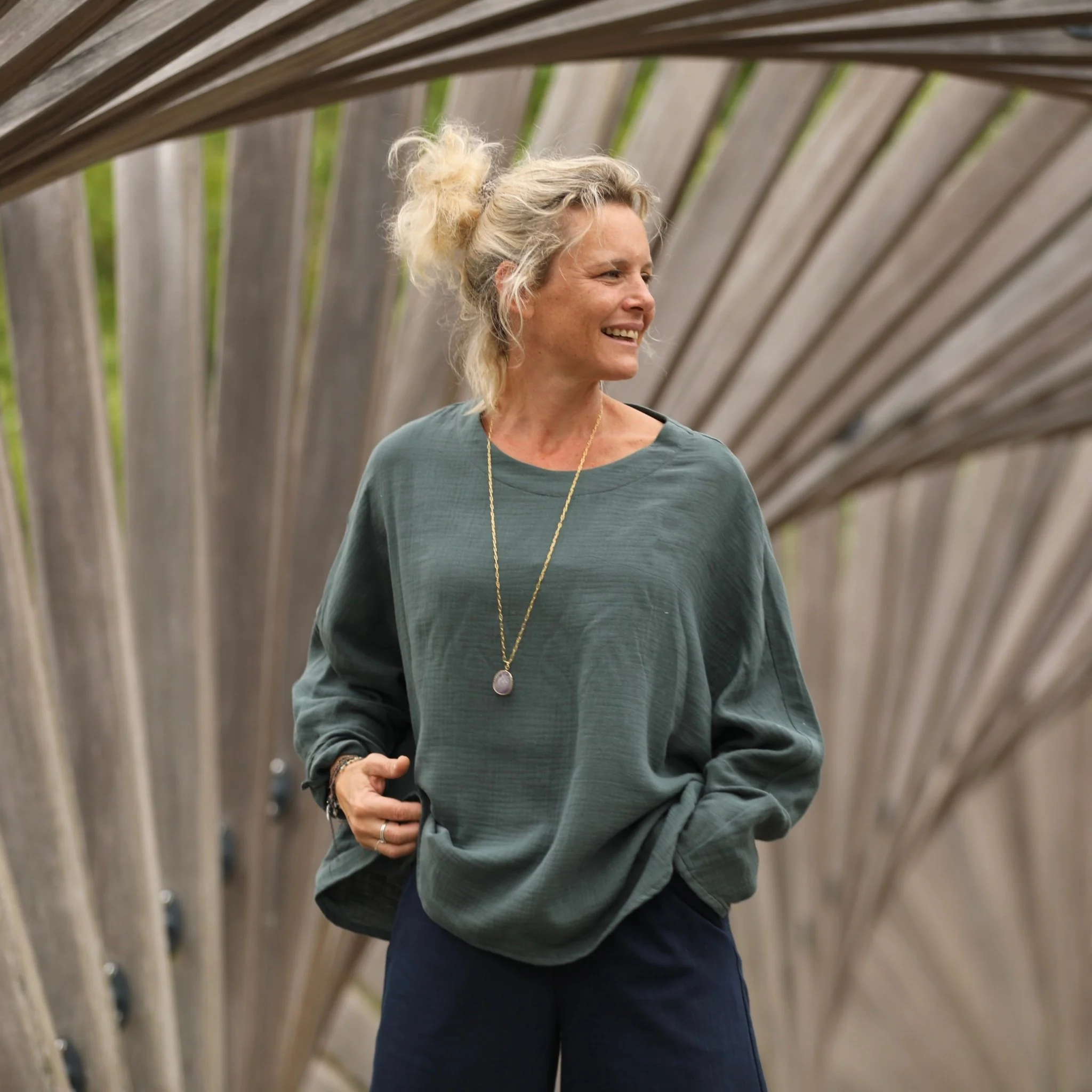 Blouse Naomie - double gaze de coton vert cactus - Image 9