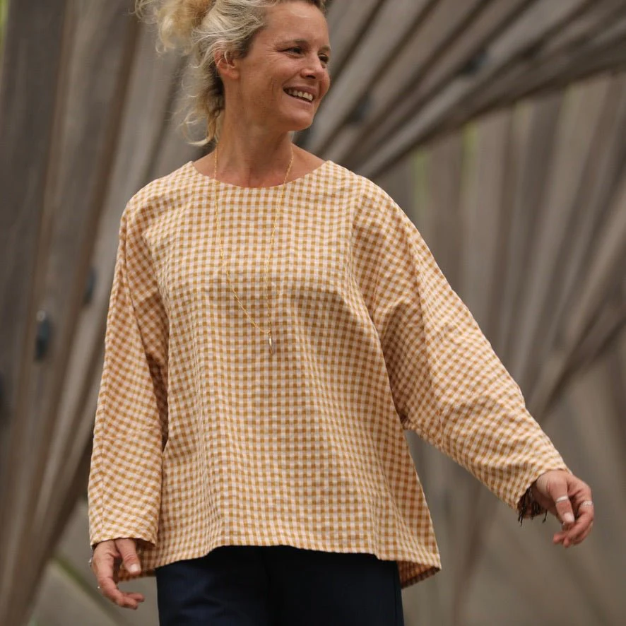 Blouse Naomie - Seersucker de coton vichy ocre - Image 7