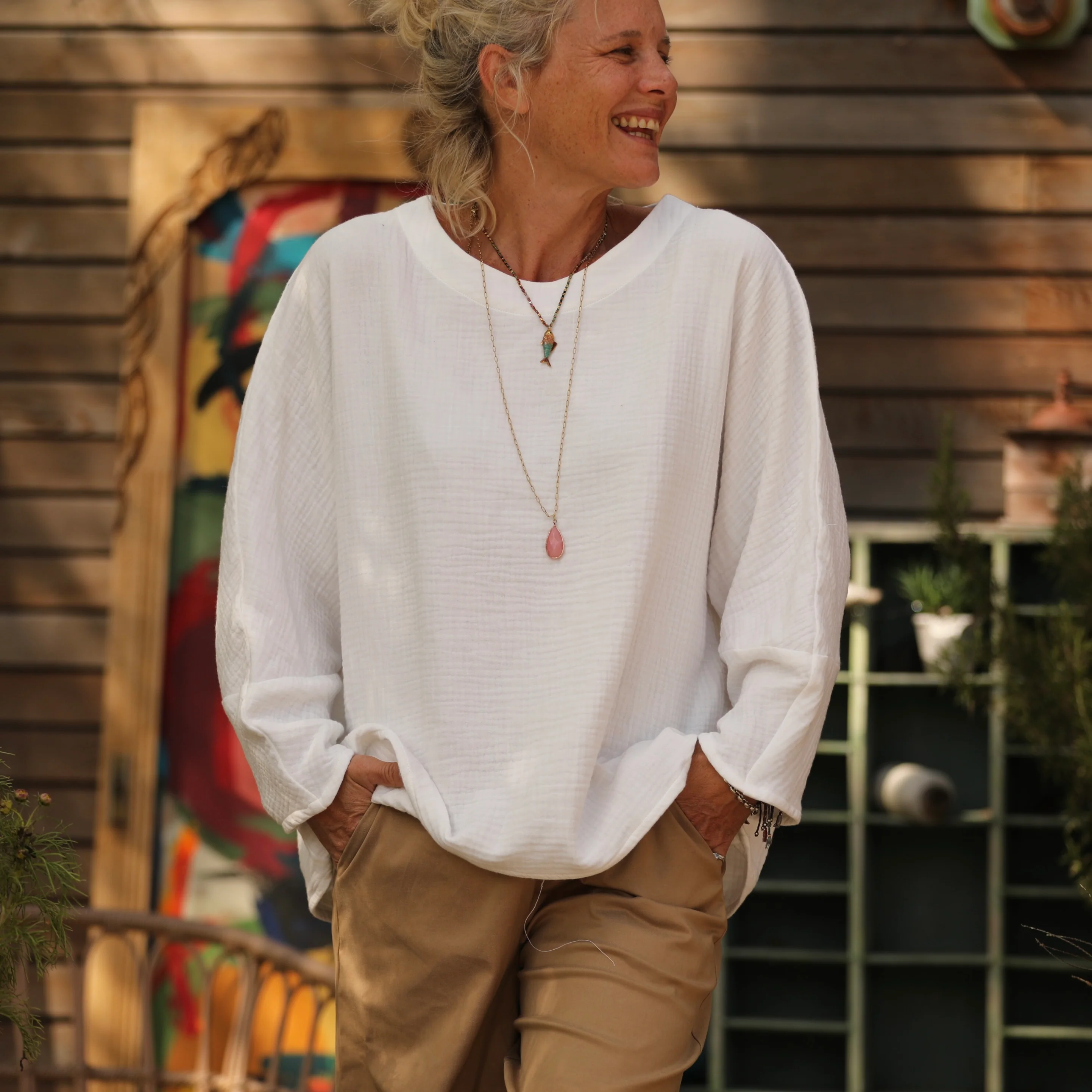 Blouse Naomie - triple gaze de coton blanche - Image 3